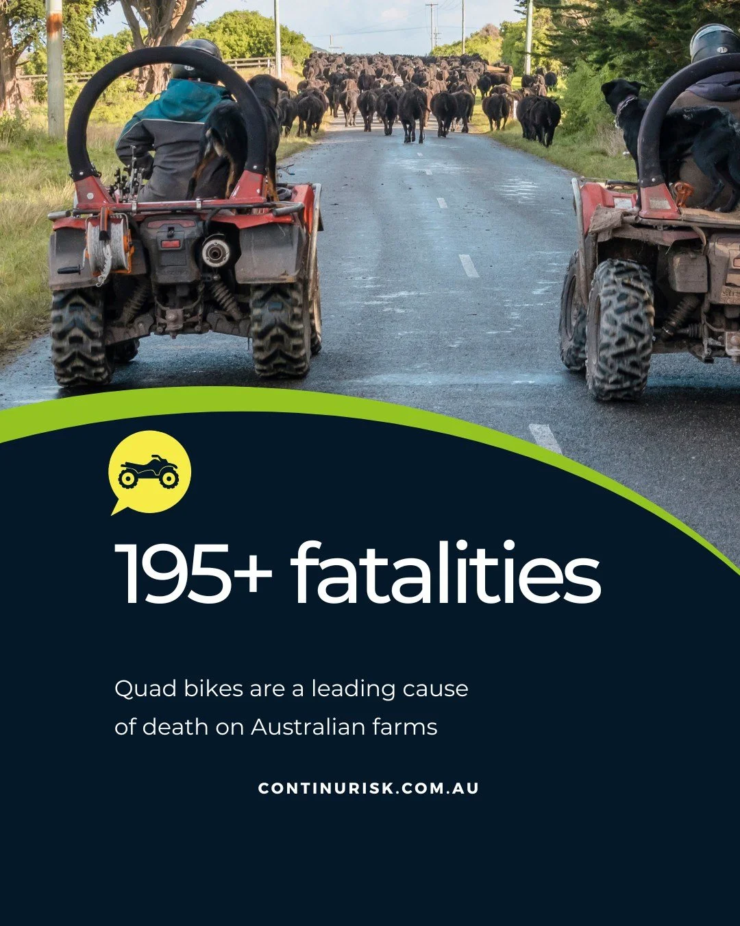 STOP THE STATS. Quad Bike Fatalities Are Preventable.

195+ lives lost since 2011 on Australian farms. Roll overs are the main killer. These aren't just figures, they are 195+ families forever changed.

If quad bikes are part of your work, now is the
