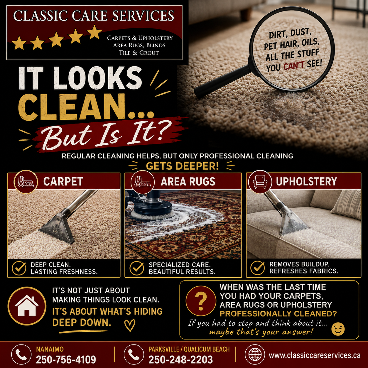       
  
    🧼 It Looks Clean… But Is It?  Sometimes something can look clean and still be holding onto a lot more than you think. 👀  Whether it’s your carpet, area rugs, or upholstery, everyday life leaves its mark. Dirt, dust, pet hair, oils, sp