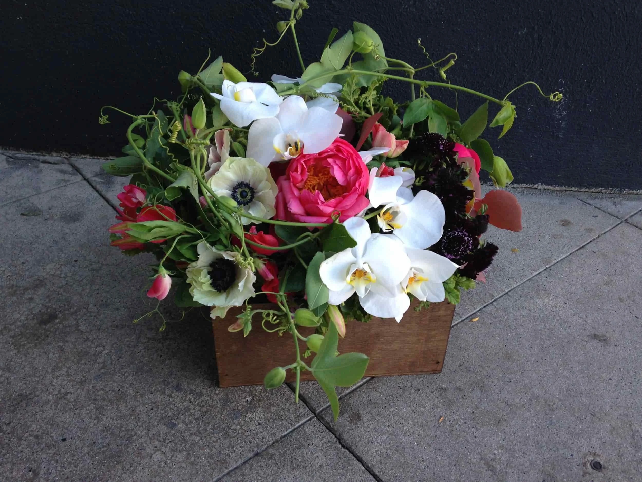 Local-L.A. Florist-Whites, Pinks and Dark Burgundy flowers. The Franzer