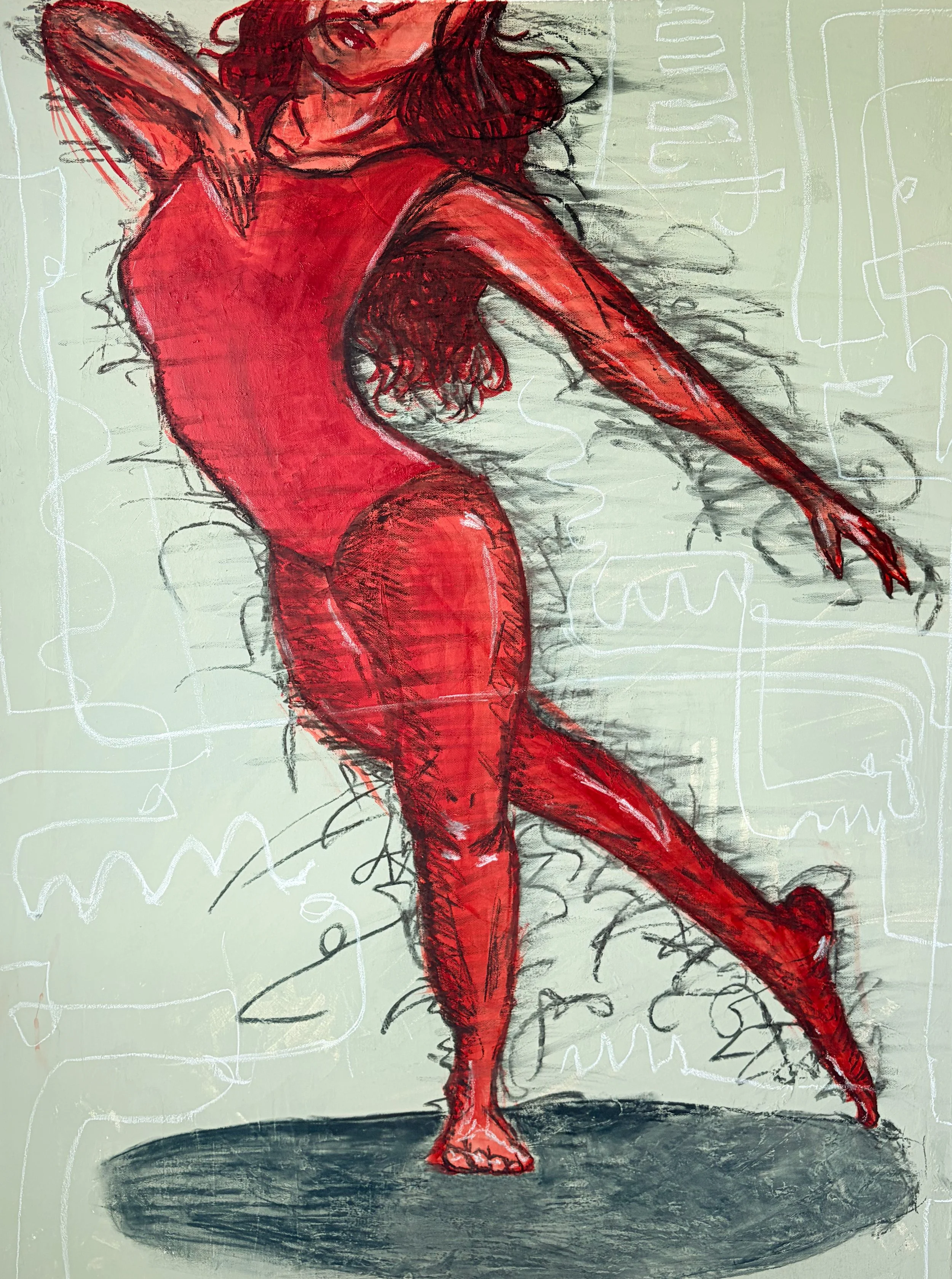 The Last Dance (2026) Chalk Paint. Acrylic. Charcoal. White Stone on Canvas
30" x 40"