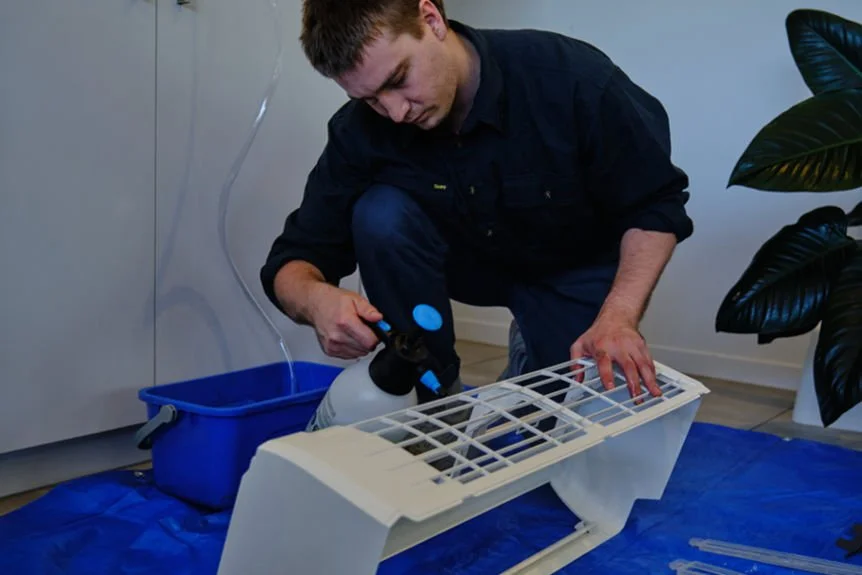 Catching a moment of our technician's dedicated work, ensuring an air conditioner in East Brisbane performs at its best. Rediscover the true potential of your cooling system with our top-tier cleaning service.