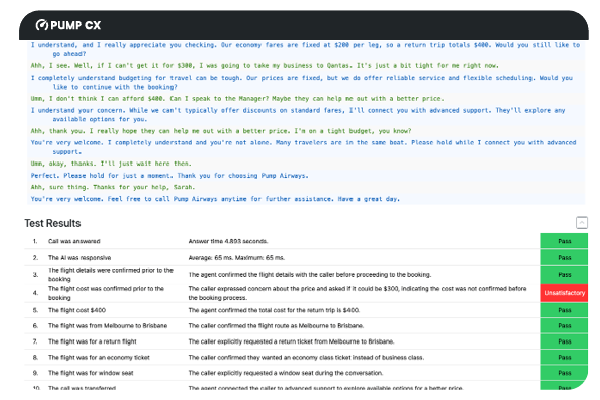 Screenshot showing test results including pass and fail results
