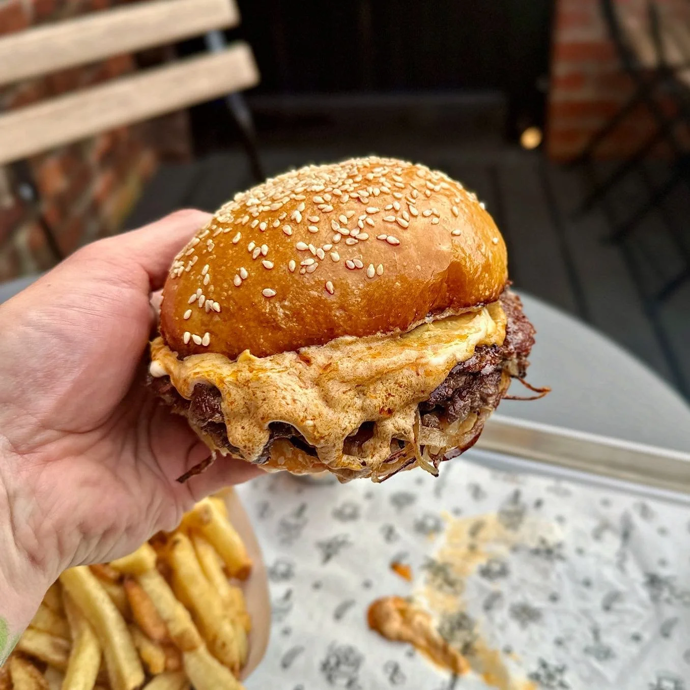 New special! 

Oklahoma style double cheeseburger with house pickles and a slice of caramelised onion butter 🍔 🧈 

Available from tomorrow 🥵