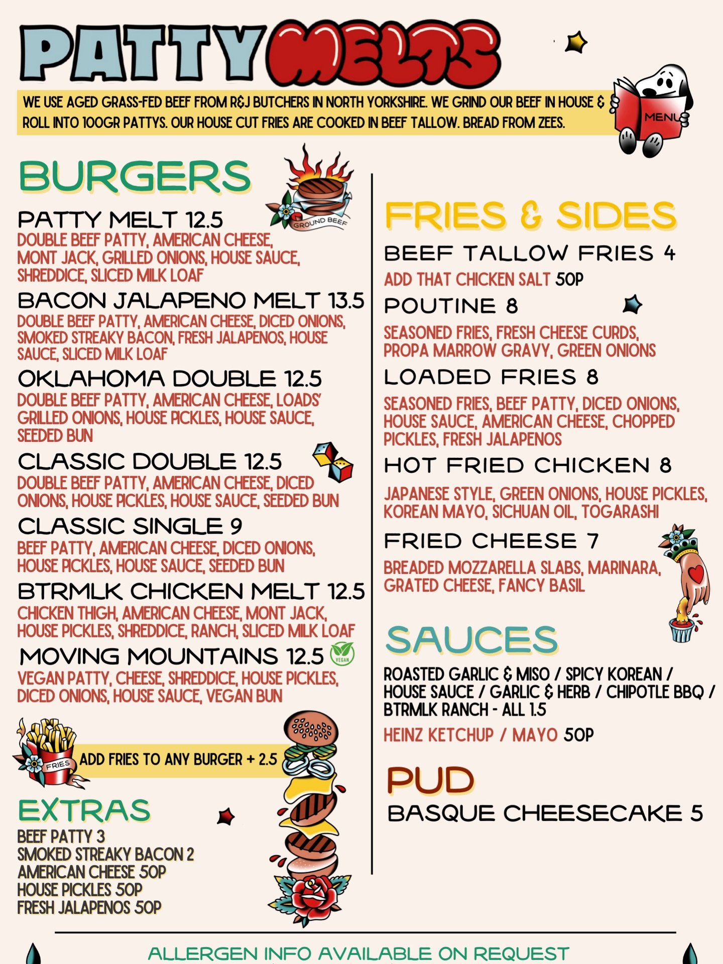 NEW(ISH) MENU 🍔 

A couple of tweaks here and there. Fried pasta&rsquo;s taking a little break. Been making that thing every week for 2 years. I&rsquo;m sure it&rsquo;ll be back though.

The Oklahoma has been on the specials board for so long I figu