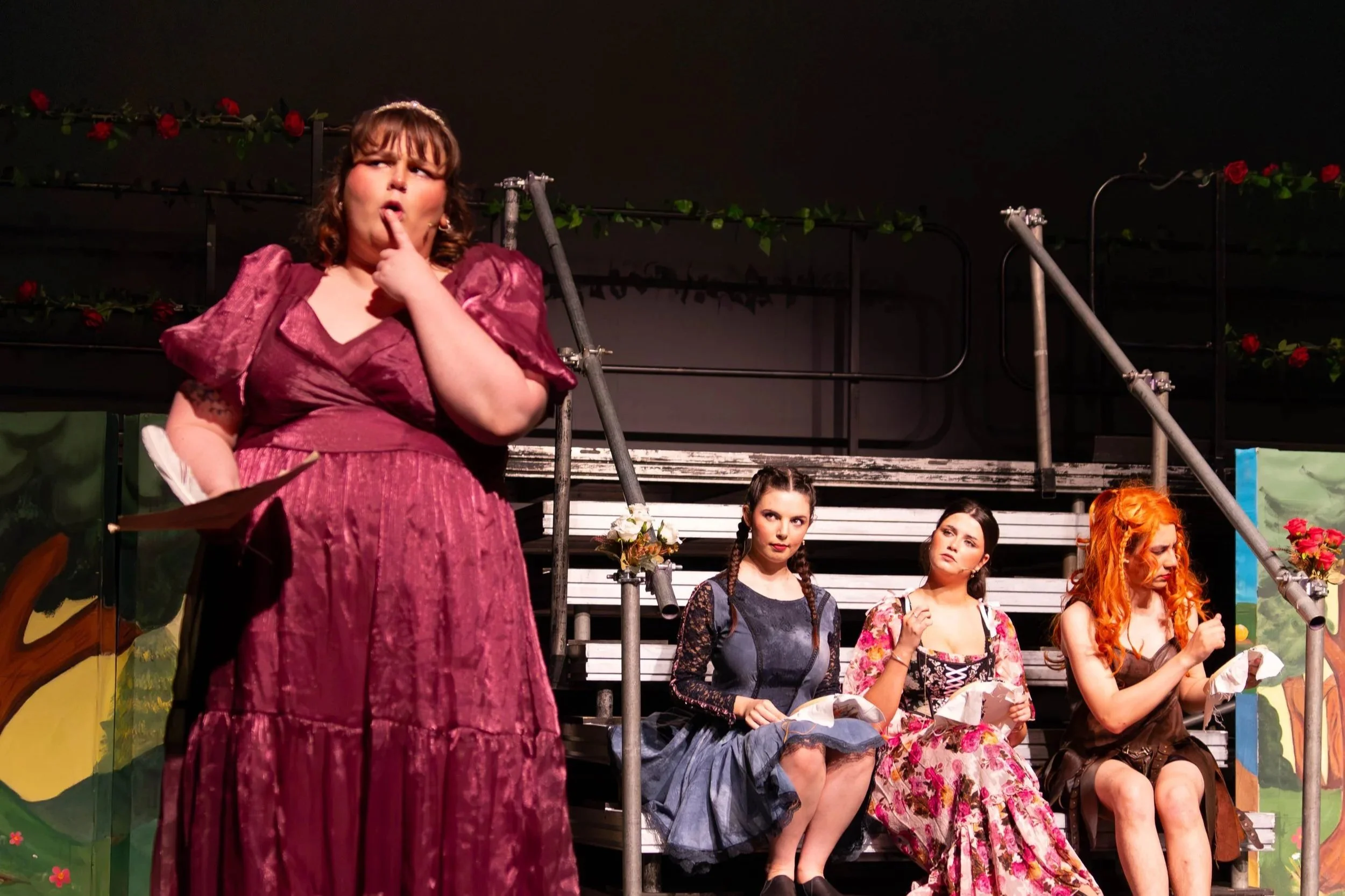 Tacy Eyles as Pamela, Ava Violet as Philoclea, Lydia Hawes as Mopsa and Daniel Brown as Musidorus/Cleophilla