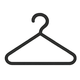 A black clothes hanger on a white background.
