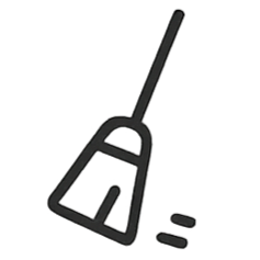 Illustration of a broom sweeping and a small pile of dirt or debris