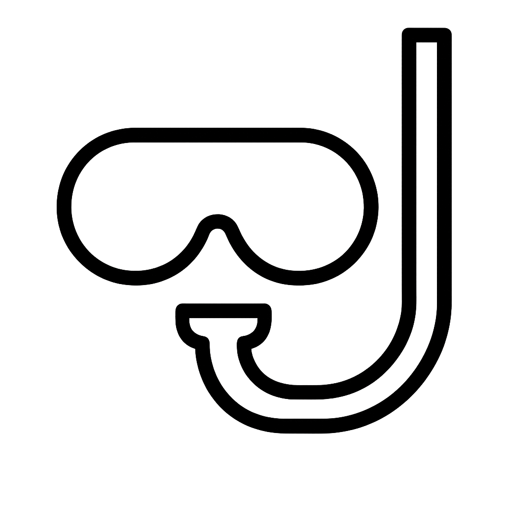 Outline of a snorkel mask and snorkel