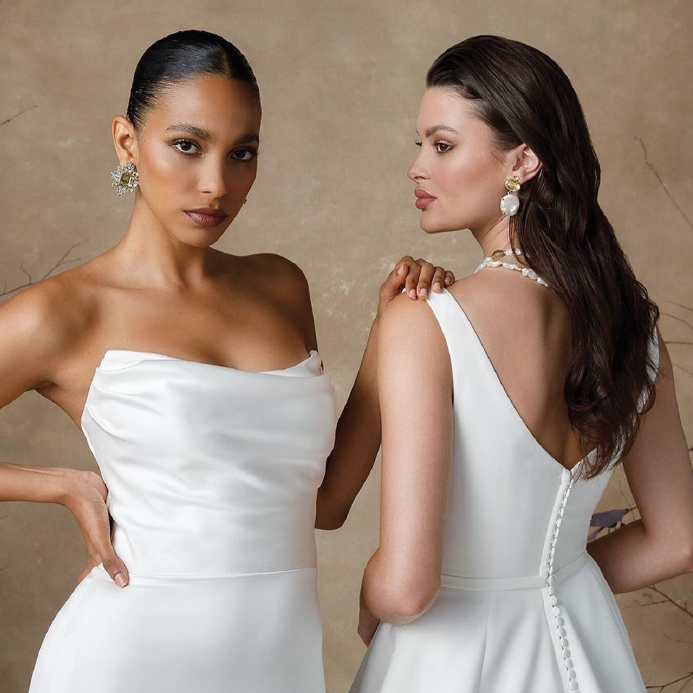Who has your heart, the strapless, pleated charmeuse bodice of the fitted Gwinn or the draped cowl neckline that can be worn on or off shoulder of aline Grove (with pockets!!)