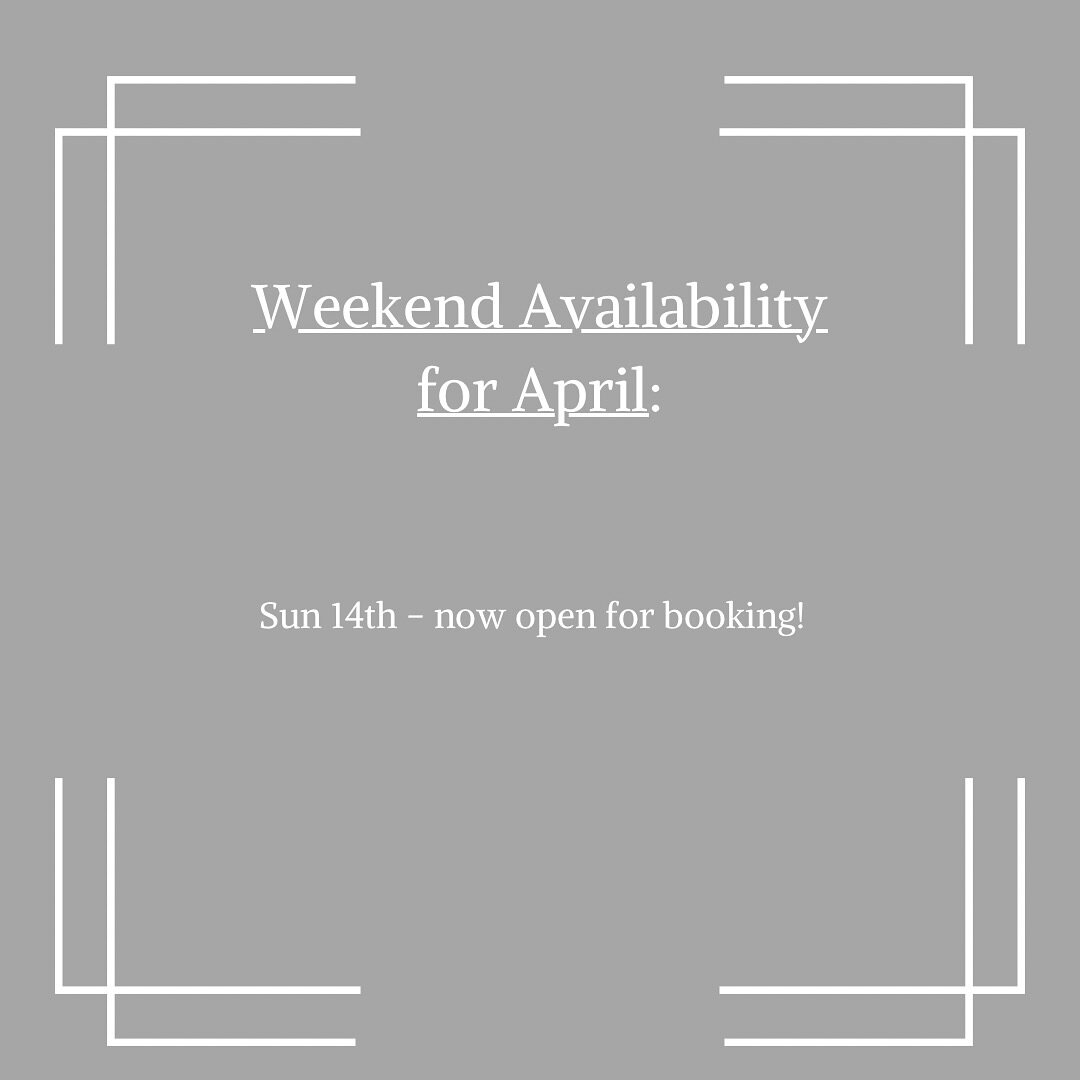 Gentle reminder that there is only one weekend date left for April, booking for Sunday 14th is now open. The next weekend availability after that will be May 🥰

Link in bio to book!