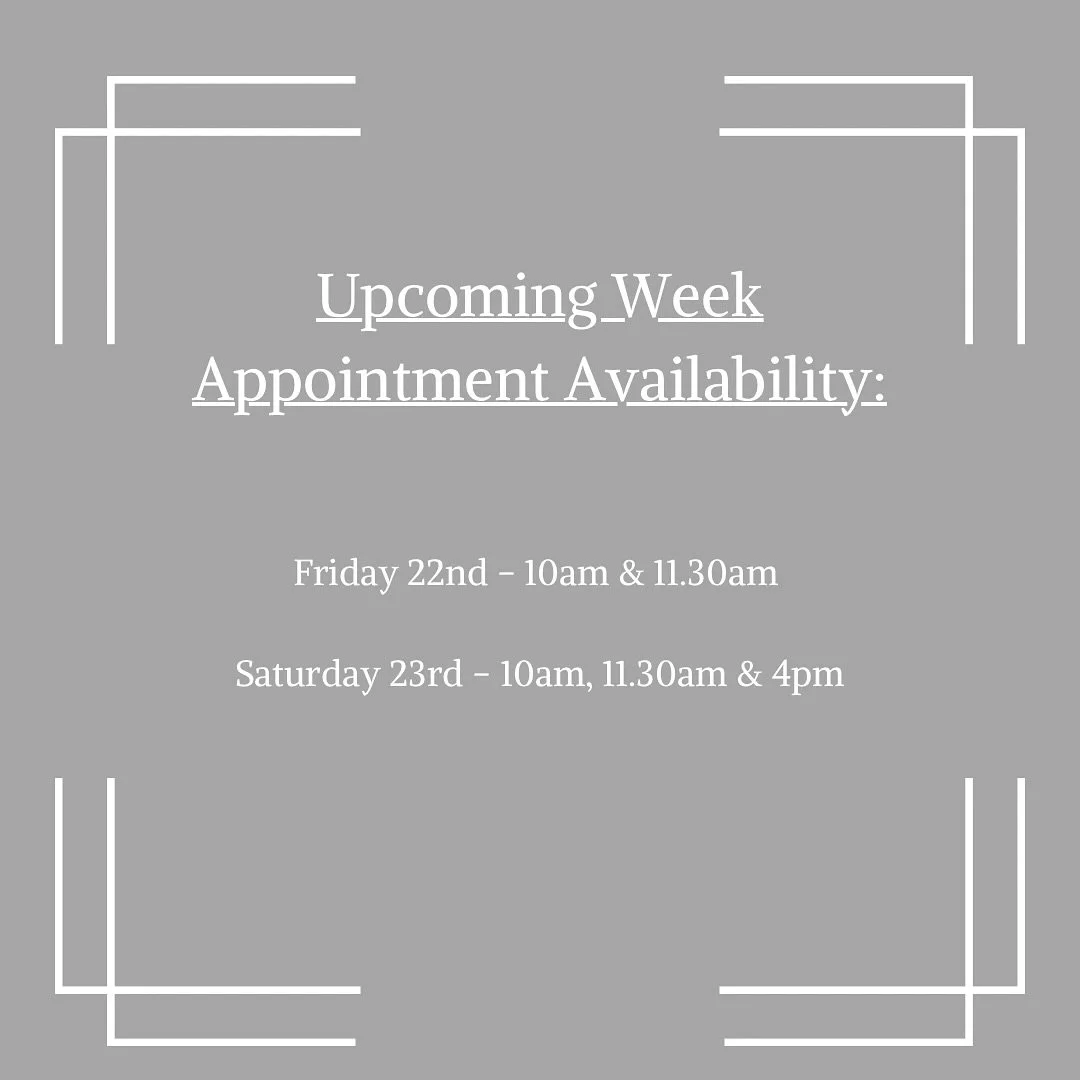 Availability for this week! 

I&rsquo;ll be out of the shop for a few days so there are just a handful of spots available at the end of the week - link in bio if you&rsquo;d like to book in 🥰