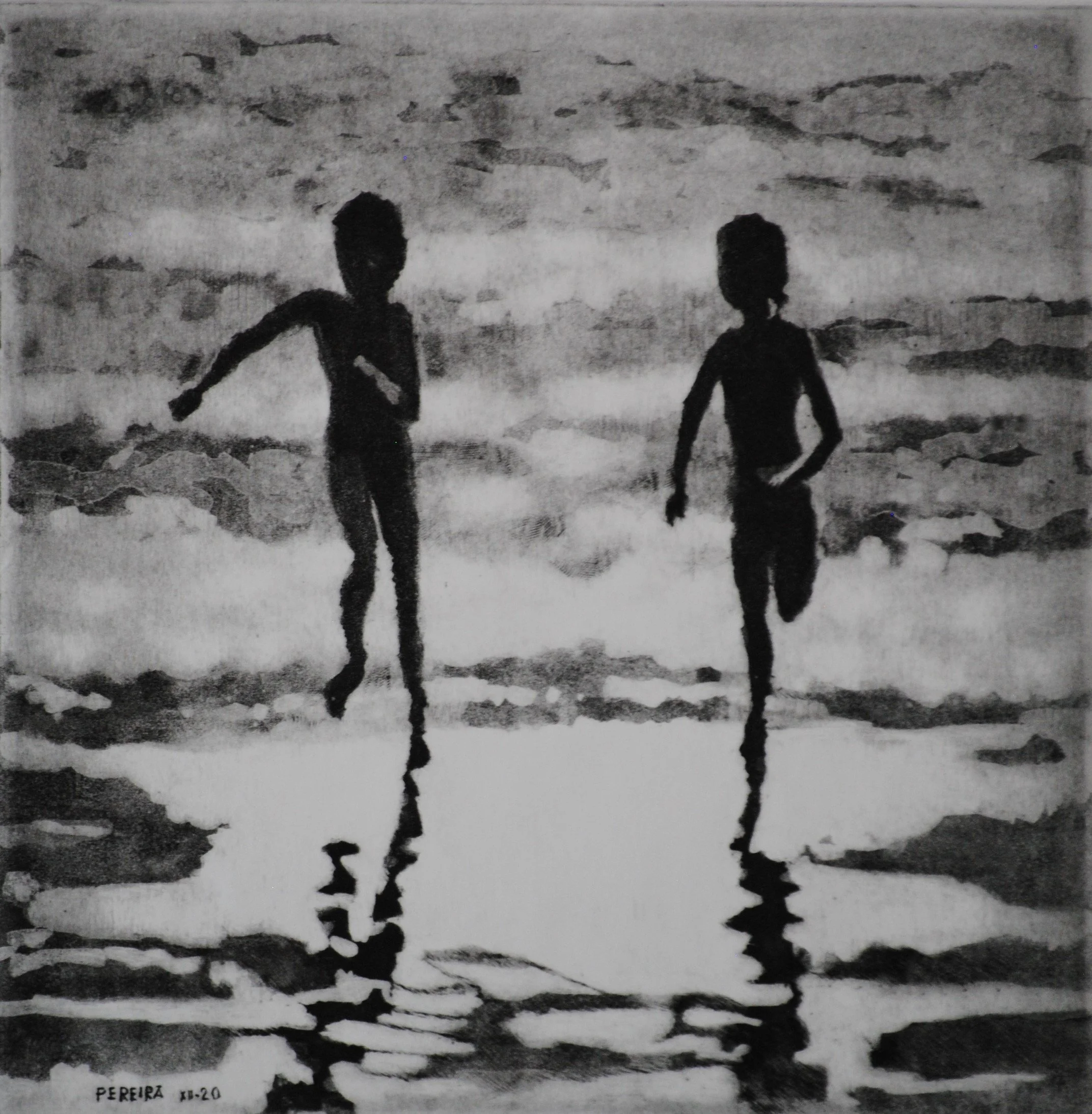 POR LA MAÑANA TEMPRANO. MAREA BAJA (Aguatinta y Técnicas Directas)