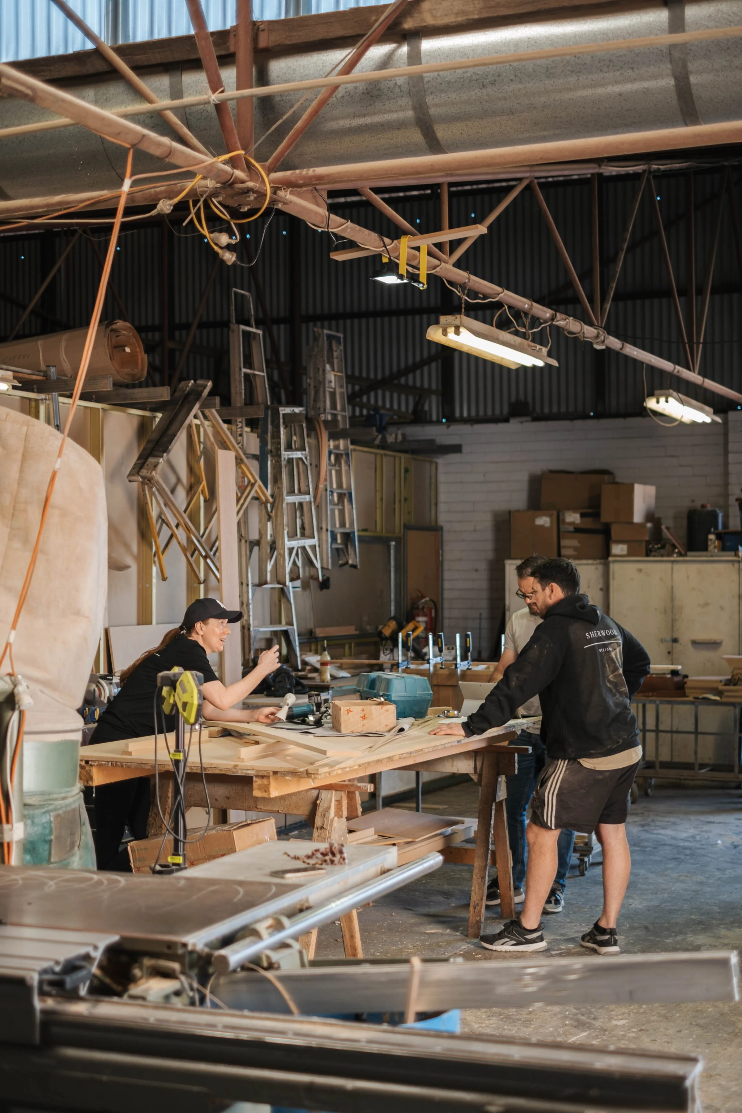 Handmade dining table being crafted in Sherwood Furniture’s Perth workshop.