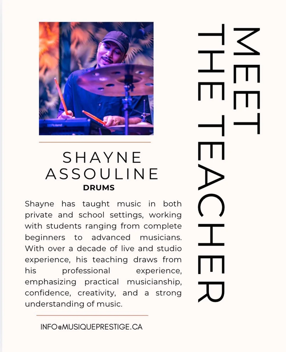 Come meet our new teacher, Shayne! 🌟💫🥁

Shayne has taught music in both private and school settings, working with students ranging from complete beginners to advanced musicians. With over a decade of live and studio experience, his teaching draws 
