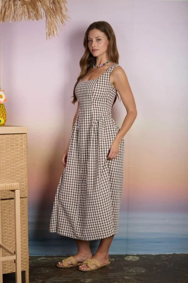 Gingham Dress - Brown
