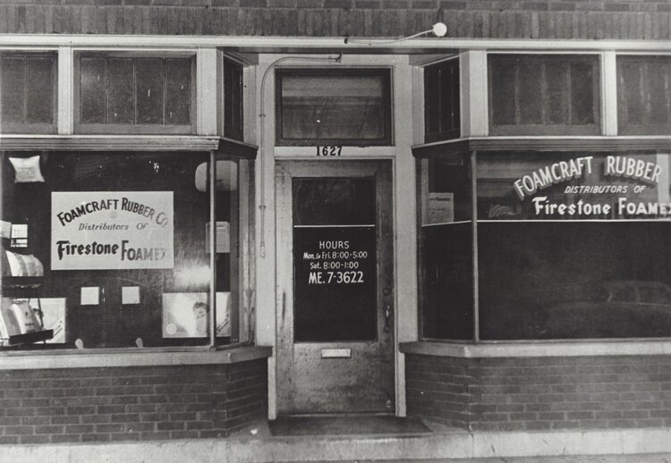 Historical photo of the outside of the original storefront of our parent company, Foamcraft, inc.  Located at, you guessed it, Bonna Ave!
