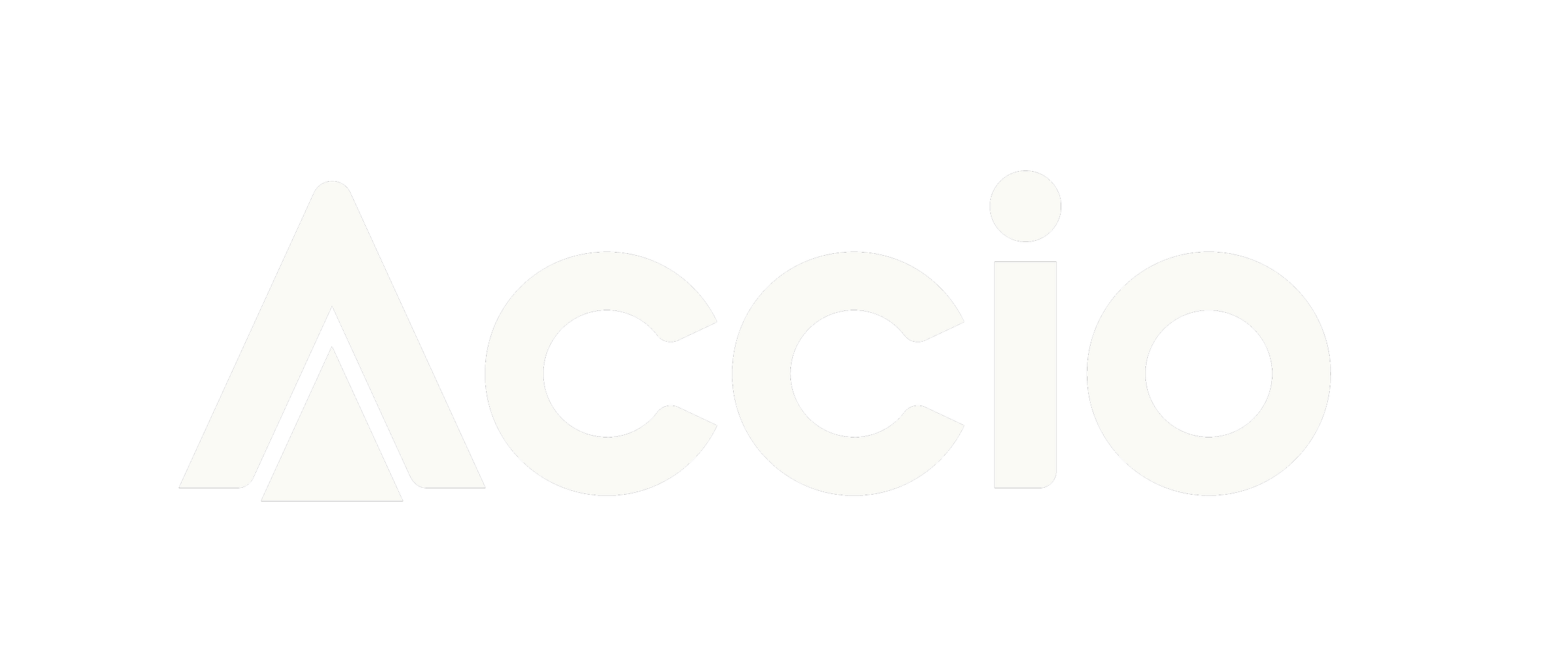 Black background with the word 'Accio' in large white stylized letters, with the 'A' resembling a mountain peak.