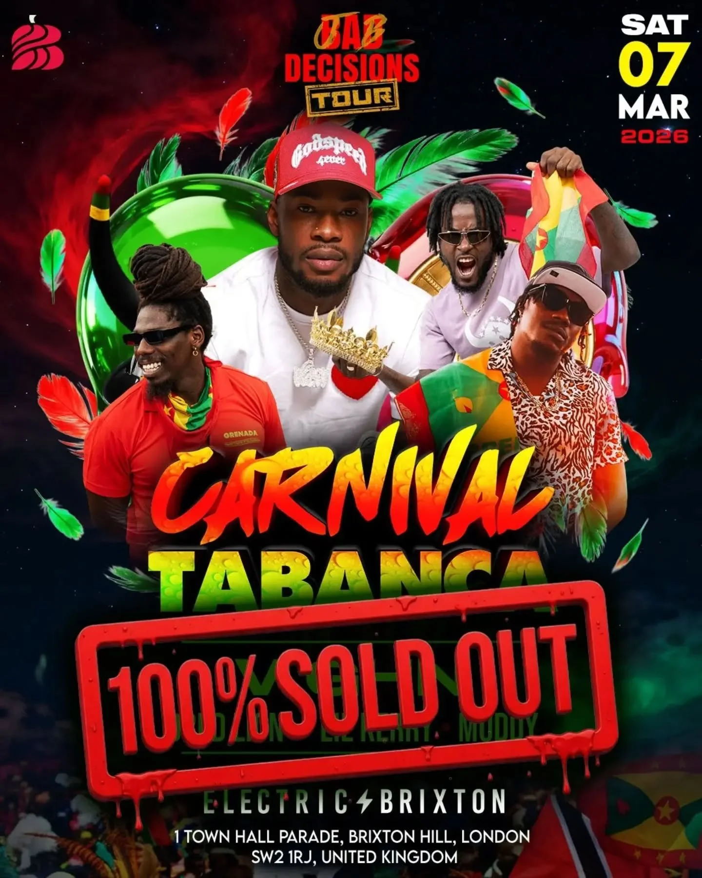 🚨🇬🇩 SOLD OUTTTT! 🇬🇩🚨

If you snooze, you lose 😮&zwj;💨 And this one DONE!! 
🚫No tickets at the door! 

If you secured yours, get ready for pure shell down, Jab energy and BIG VIBES all night long! 🔥💥 

🇬🇩 ✨ JAB DECISION TOUR ✨🇬🇩

🗓️ Sa