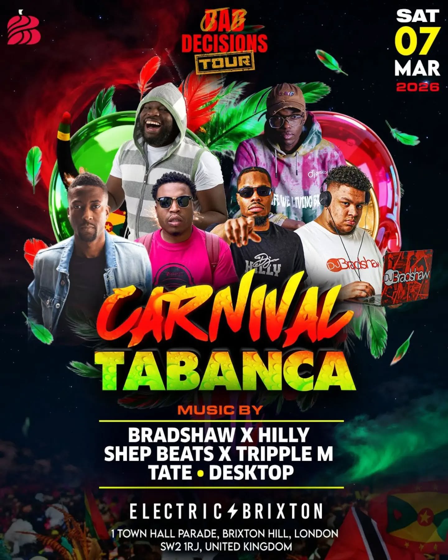 🔥 CARNIVAL TABANCA &ndash;  DJ LINE UP READY! 🎧🎤

Music by:
🎧 @realdjbradshaw
🎧 @officialdjhilly
🎧 @djshepbeats
🎧 @djtriplem
🎧 @djtatehere
🎧 @djdesktop

🎵 From Jab riddims 🇬🇩 to pure Trinidad Carnival 2026 tunes 🇹🇹 Nonstop vibes ALL NIG