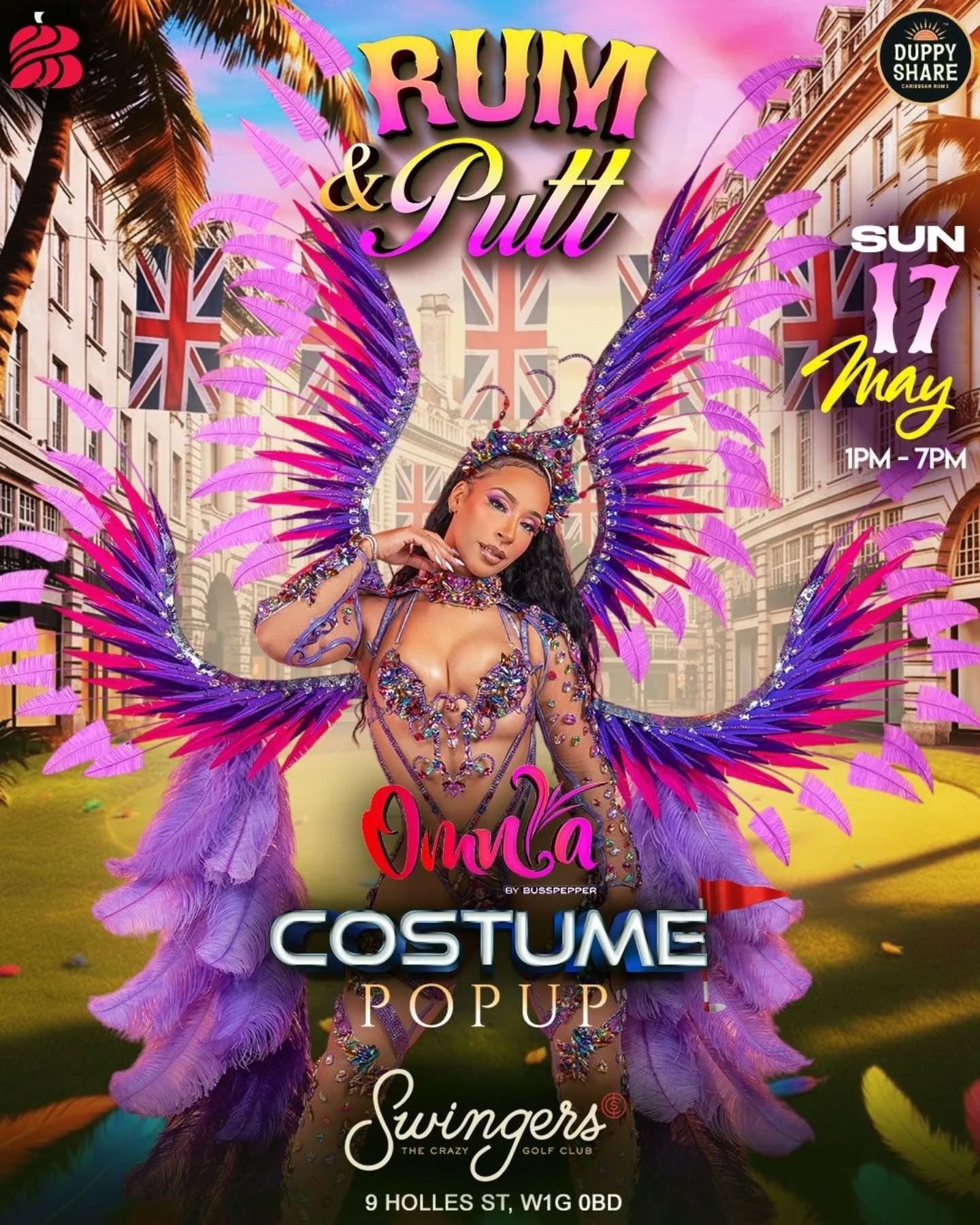✨ Costume Pop Up ✨

A little carnival touch added to the RUM &amp; PUTT vibes 😏🎉 

We&rsquo;re bringing through an exclusive @omniacarnival costume pop-up!  Bold looks, vibrant energy, and a chance to see the collection up close 🔥

🍹 Rum cocktail