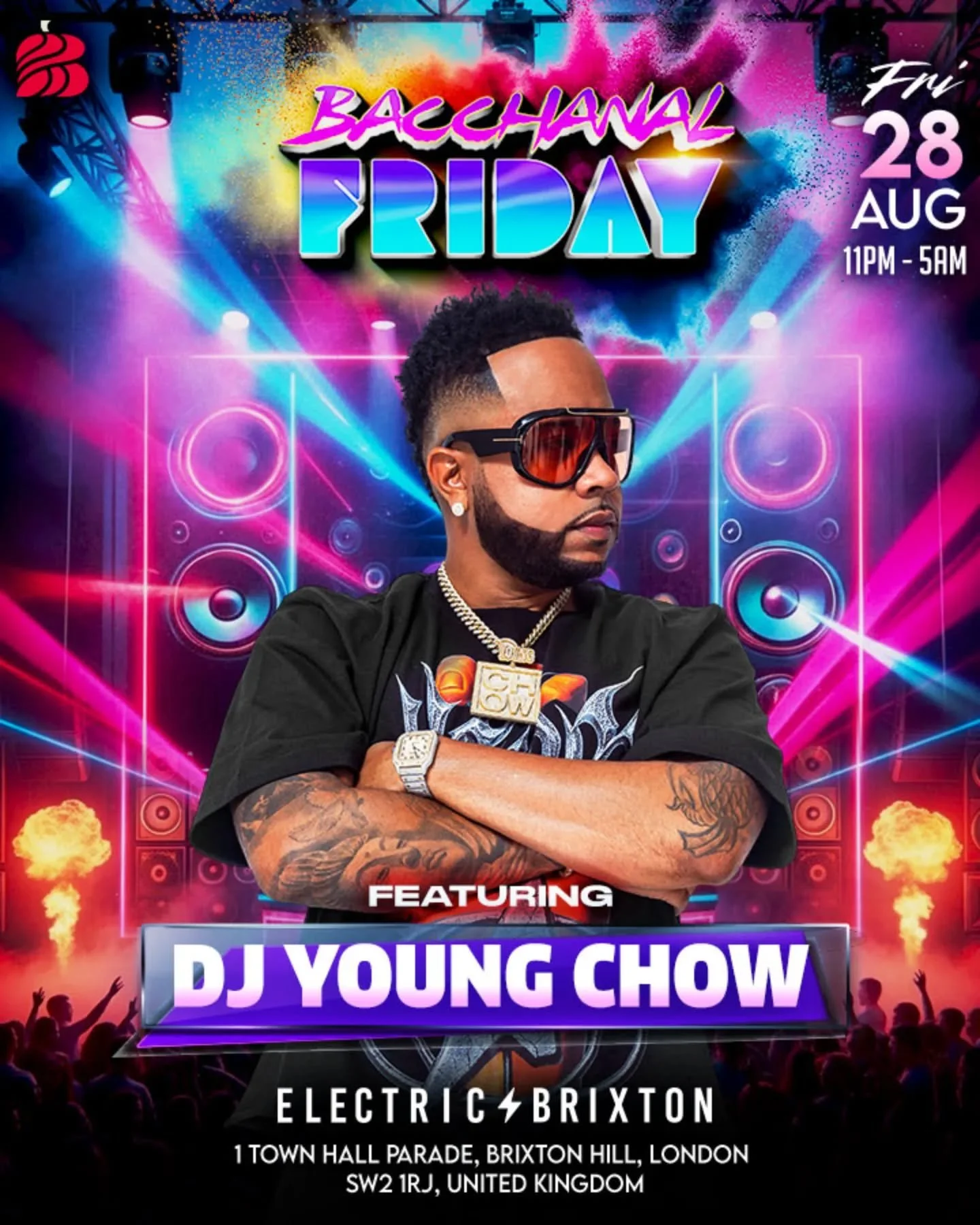🔥 Back by popular demand ➡️ @djyoungchow 🔥

Ready to mash up Bacchanal Friday once again with the hottest Carnival anthems and pure vibes all night long.

🎭 Last year was crazy...
🚨 This year we're going even harder!

📅 Friday 28th August 2026
?