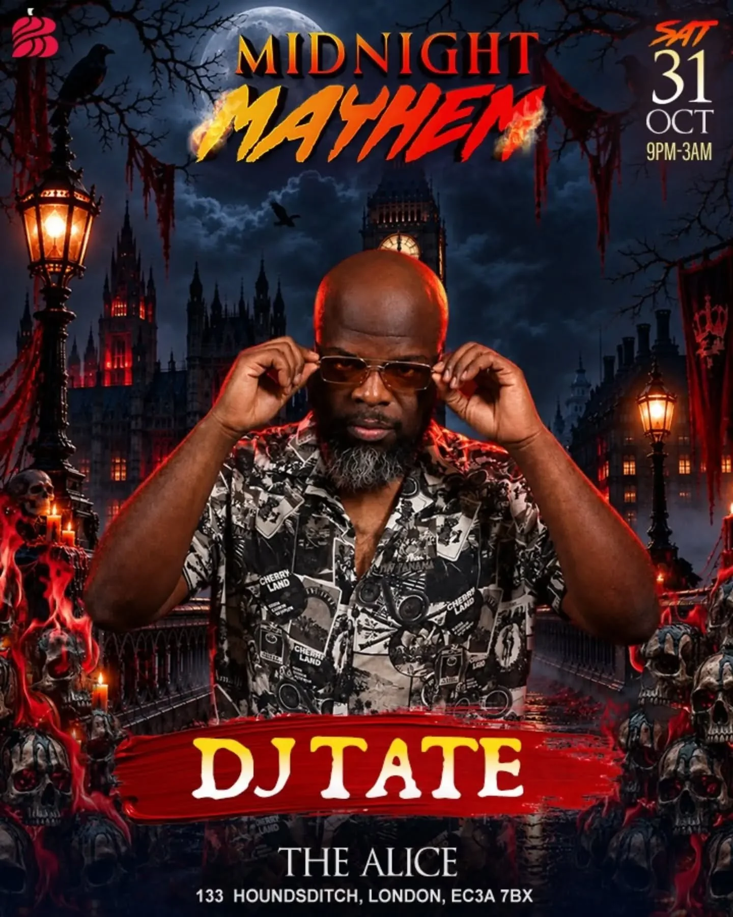 🔥 MIDNIGHT MAYHEM 🔥

... and we&rsquo;re turning it all the way UP! 😈🩸

This Halloween, we welcome @djtatehere to the madness for a night of dark vibes, big tunes and pure MAYHEM! 🦇🔥

📅 Saturday 31 October
⏰ 9PM&ndash;3AM
📍 The Alice, 133 Hou
