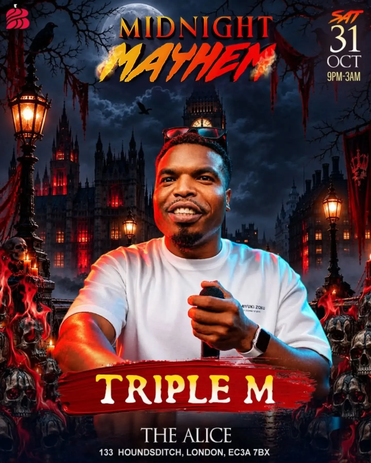 🔥 TRIPLE M IS TAKING OVER MIDNIGHT MAYHEM! 🔥

Get ready for a Halloween night like no other as @djtriplem brings the energy to the stage! Expect big Soca, Dancehall, Afrobeats and party vibes from start to finish. 🎤🔥

Come dressed to impress, bri