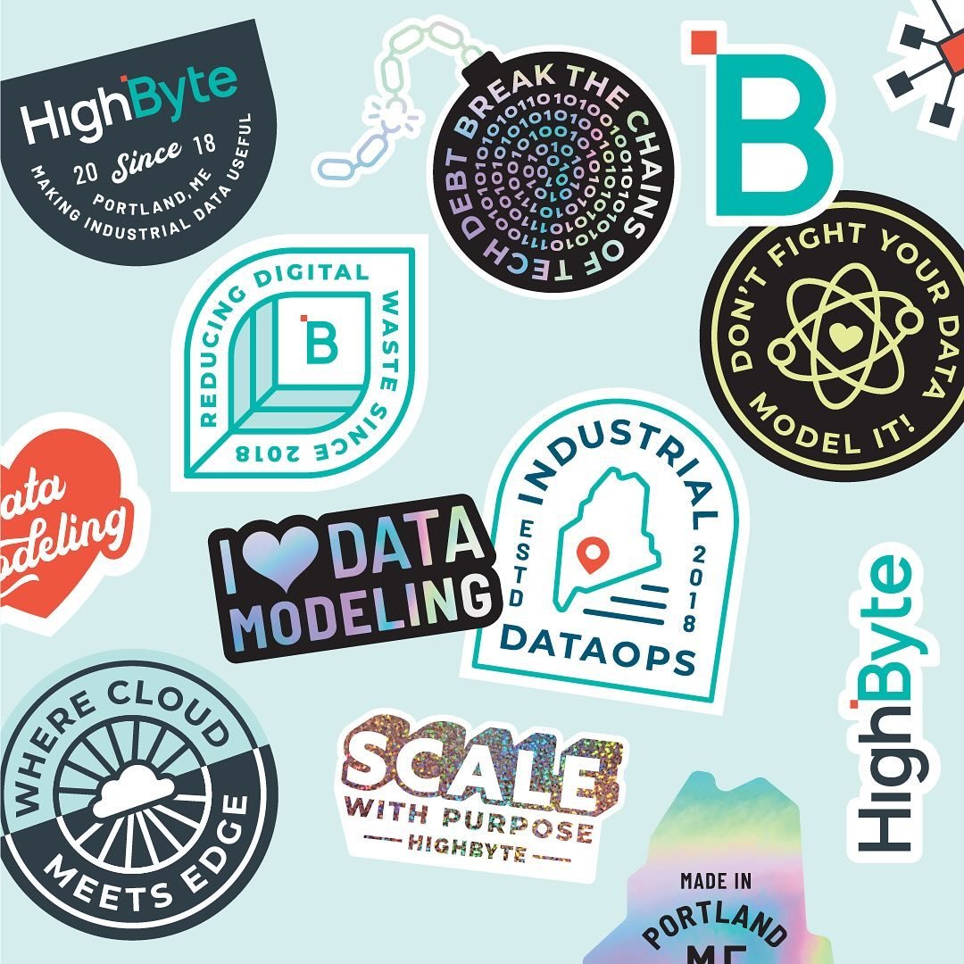 ✨ Recent projects developed for HighByte ✨

1. 20 custom stickers ranging from standard to iridescent and glitter holographic, as well as glow in the dark finishes from @thestickybrand. The team at HighByte supplied a doc of phrases, some inspiration