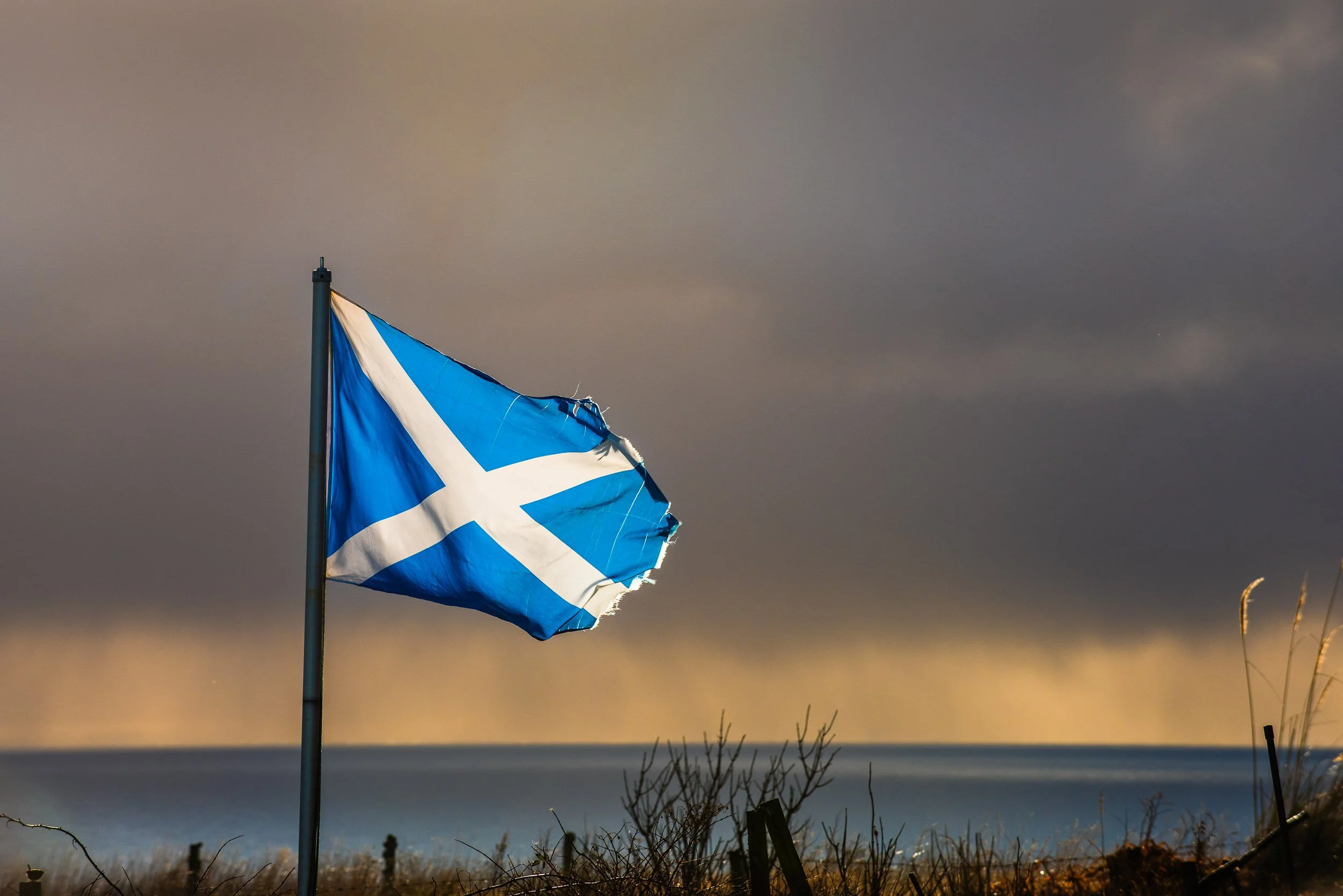'Saltire in The Wind, Whaligoe'.  Scottish landscape photography in Caithness.