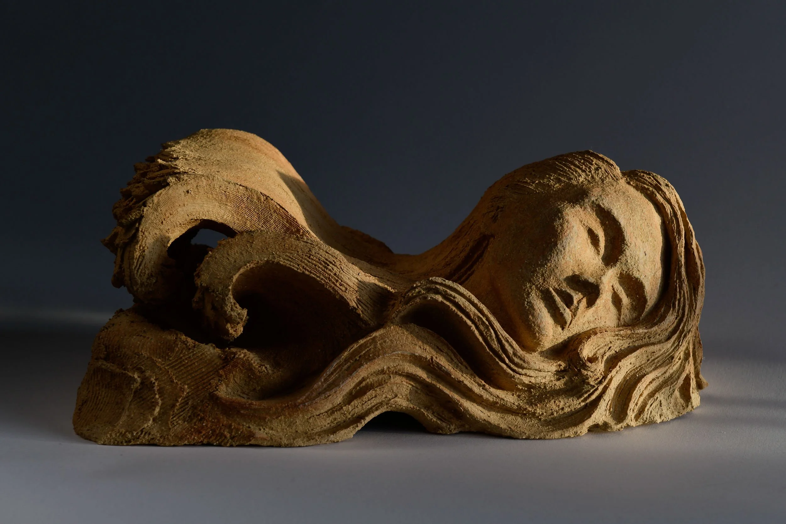 Artwork photography in Glasgow of Scottish ceramic artist Francesca Flynn's sculpture 'The Dreamer'.  