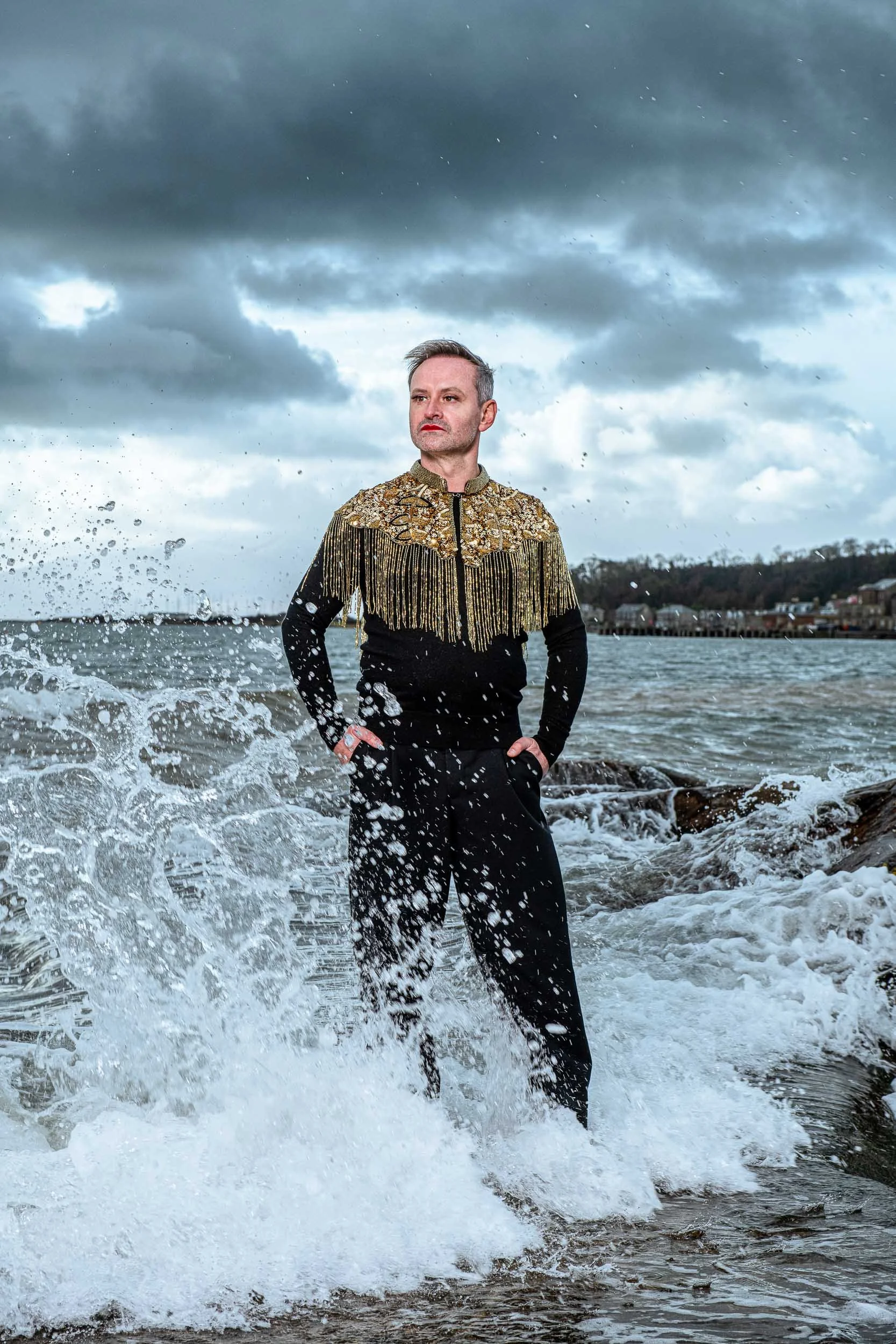 Actor Darren Brownlie in Millport for the promo shoot for Sleeping Warrior Theatre Company's 'Crocodile Rock' show.