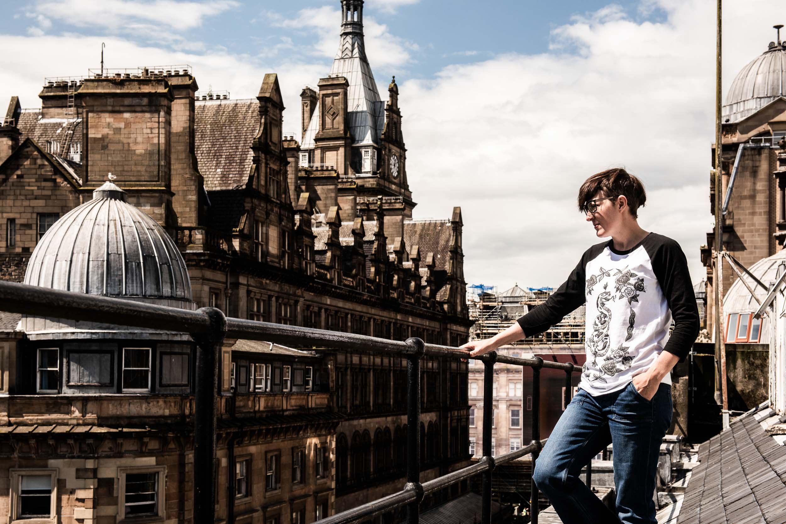 Glasgow based Canadian artist Michelle Cohen outside her city centre studio.