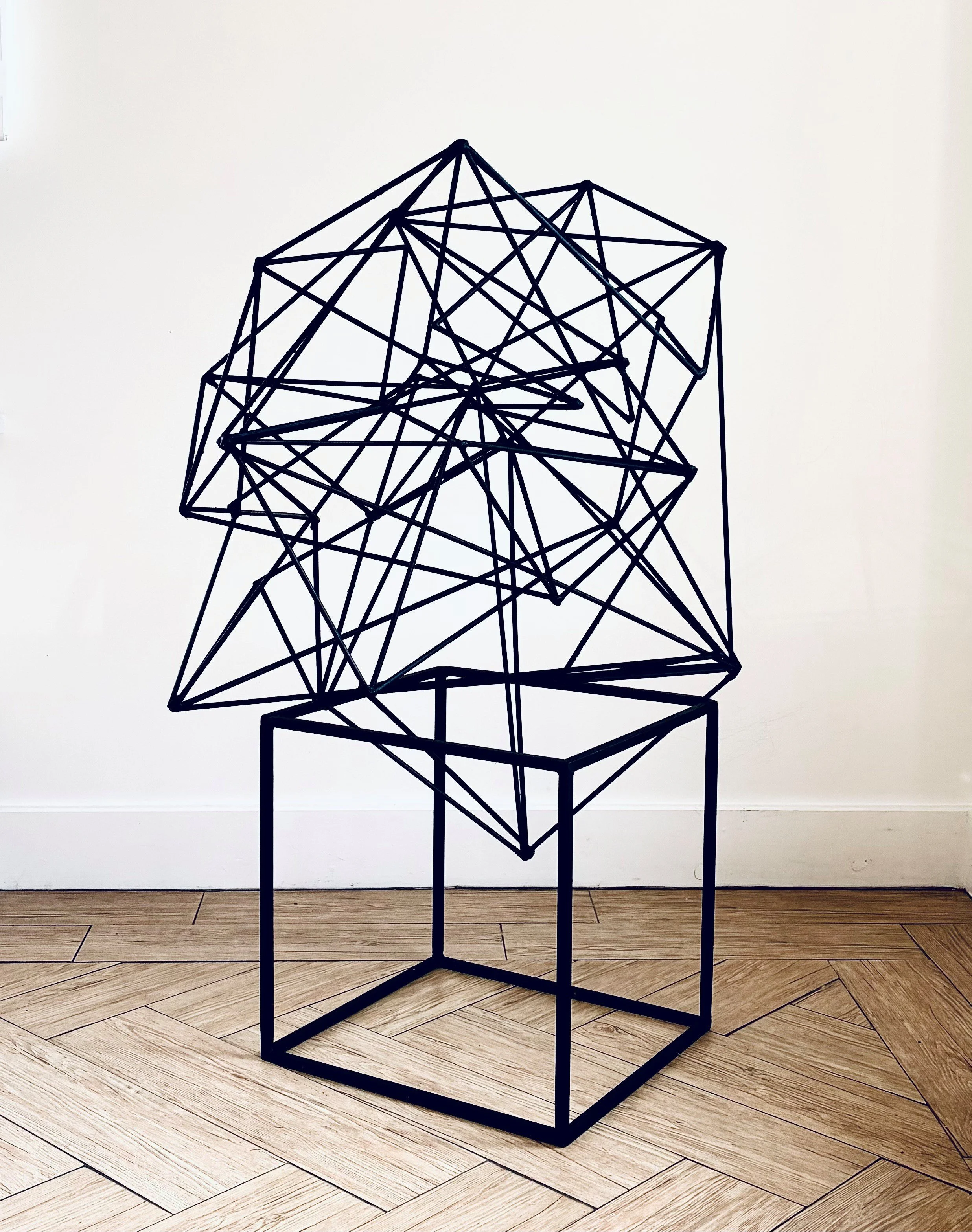 Triangles on a box, mild steel, paint