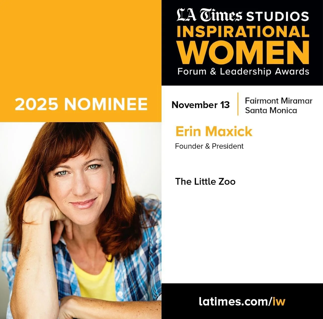 Congratulations to our founder and head zoo crew rockstar Erin for her @latimes “Inspirational Women Leadership Awards nomination”! Keep shining and sharing love every day!  @latimesstudiosbusiness @erinmaxick #nonprofitfounder, #nominati