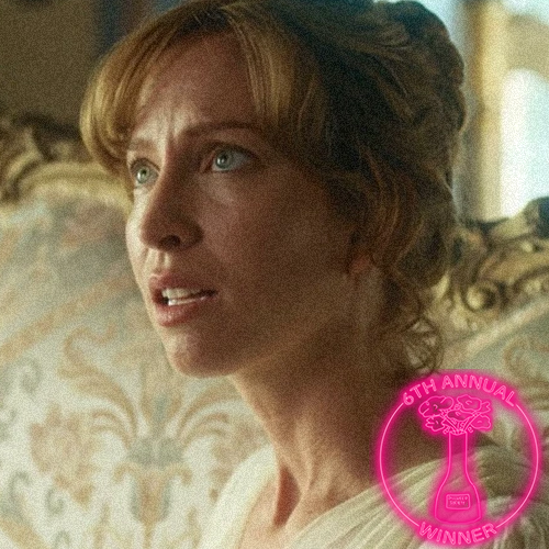 Animated illustration of a woman and a girl in bed. The woman is sitting on the bed, gently holding the girl's face, looking at her lovingly. The girl is lying on her back, looking up at the woman. There is a window in the background and a badge in the bottom right corner indicating that this image is a winner of the 5th Annual Dillweed Society Excellence in Film Awards.