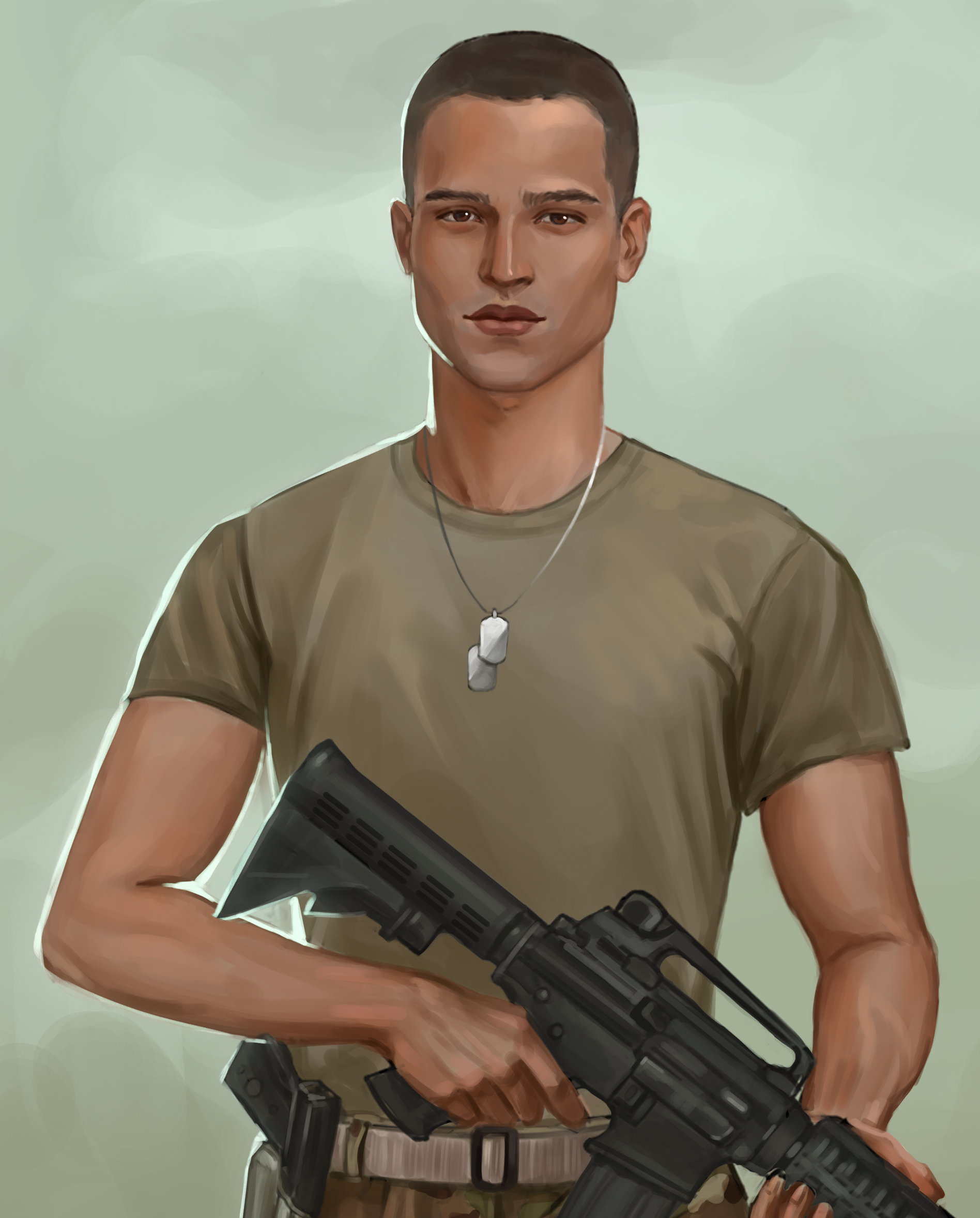 Lopez, in National Guard uniform with a carbine