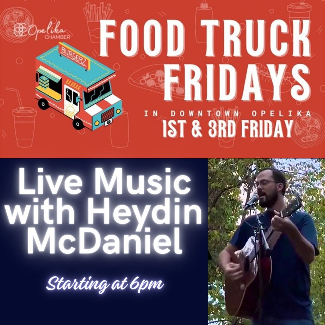 Join us tonight during Food Truck Friday! Grab a bite to eat at any of the amazing food trucks around and head on over for live music starting at 6pm! #downtownopelika #auburnopelika #foodtruckfriday #livemusic