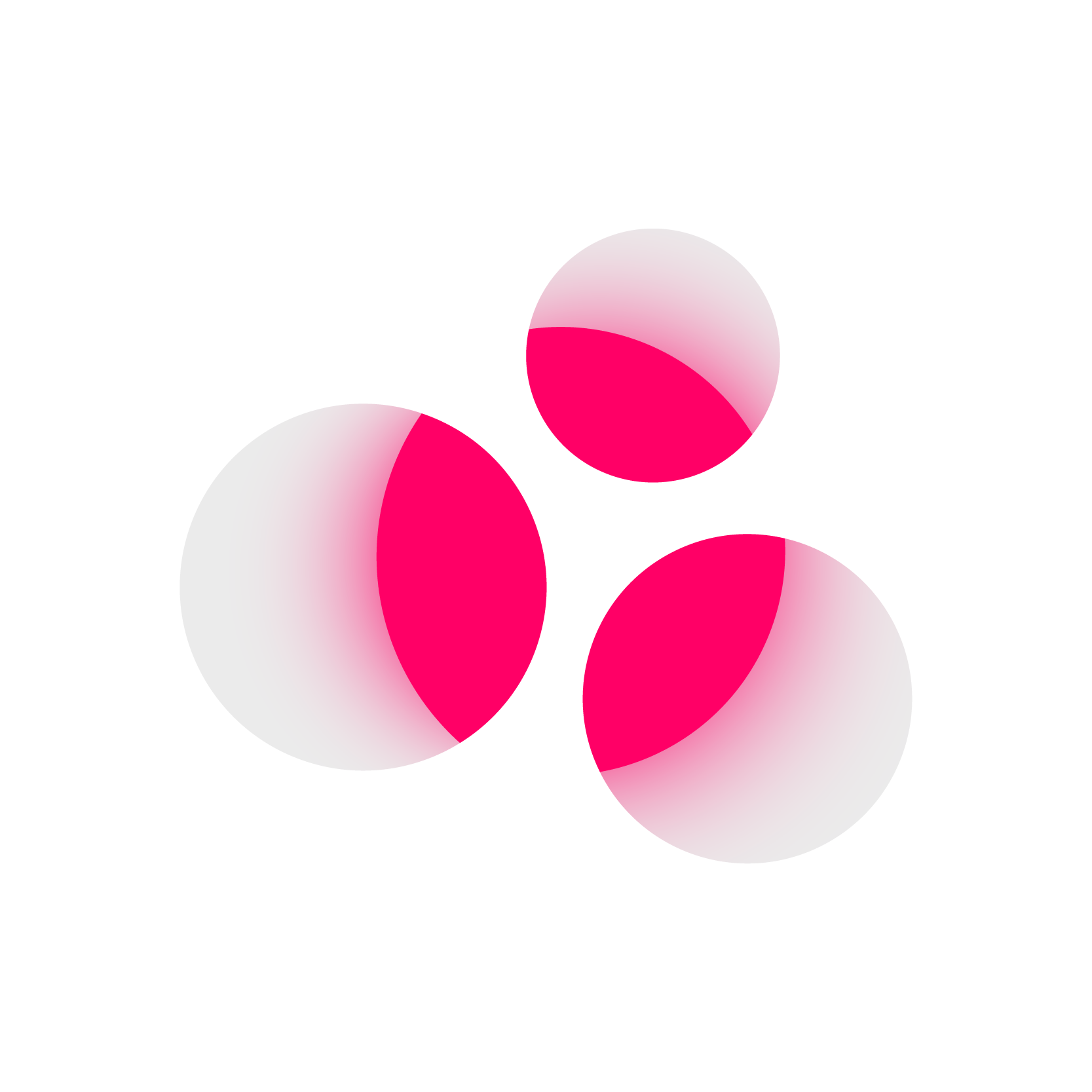 Abstract graphic with pink, white, and black curves and shapes.