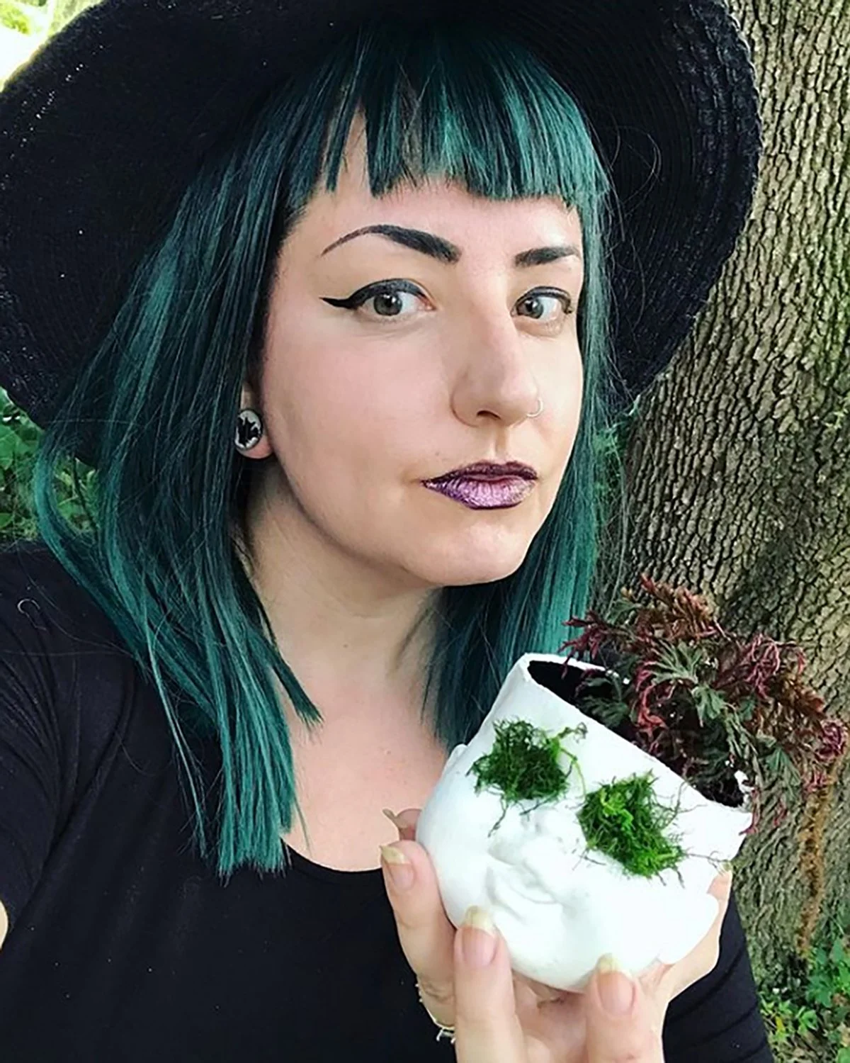 Shannon Crosby of The Citrine Ghost goth unique plant-lover with spooky planter