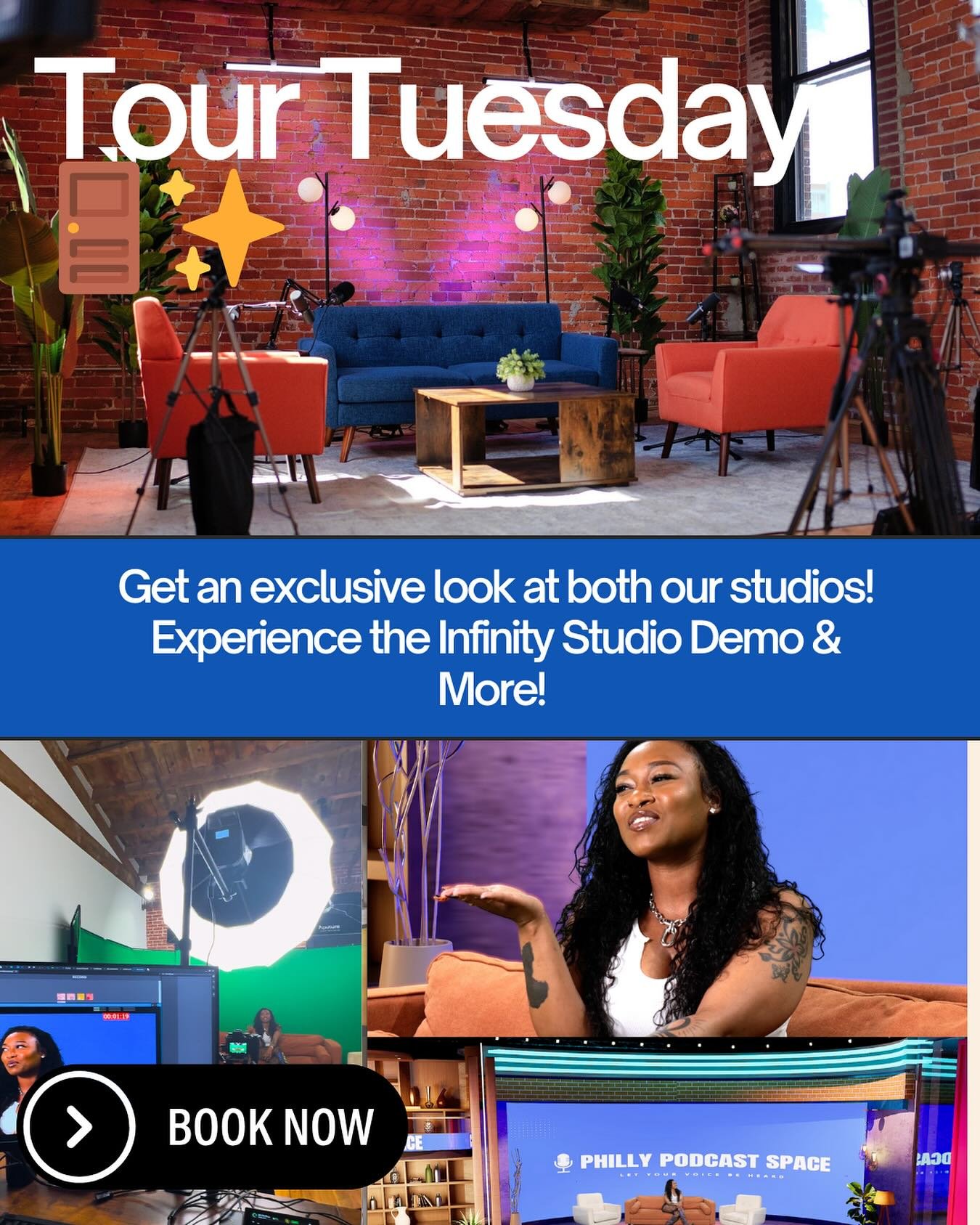 🎥 Step Into Creativity Like Never Before! 🎥

At Philly Podcast Space, we&rsquo;ve got two amazing options for you:

✨ The Infinity Experience &ndash; Hollywood-style virtual sets that&rsquo;ll blow your mind.
✨ Our Full-Service Regular Studio &ndas