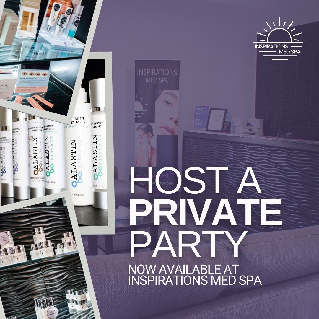 Experience the ultimate pampering with your own private party at Inspirations Med Spa!

Host a private party with 4 or more NEW paying guests, and as the host, treat yourself to half off your treatment. 

Feeling extra social? Bring 7 or more NEW pay