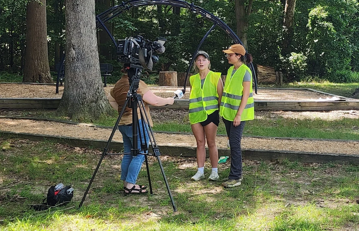Interns, Kami Lentzsch and Vivian Maneval, giving an interview to WMAR-2 News.