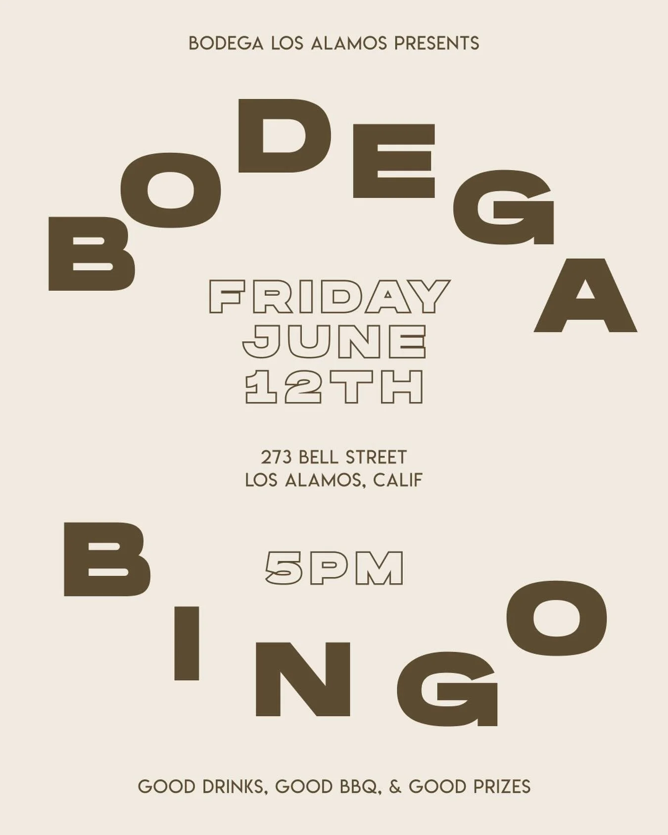 BODEGA BINGO THIS FRIDAY!

Join us in the garden for wine &amp; beer and some friendly competition. @prieditebarbecue will be staying open late so you can grab burgers and tacos for dinner. A very nice Friday night!