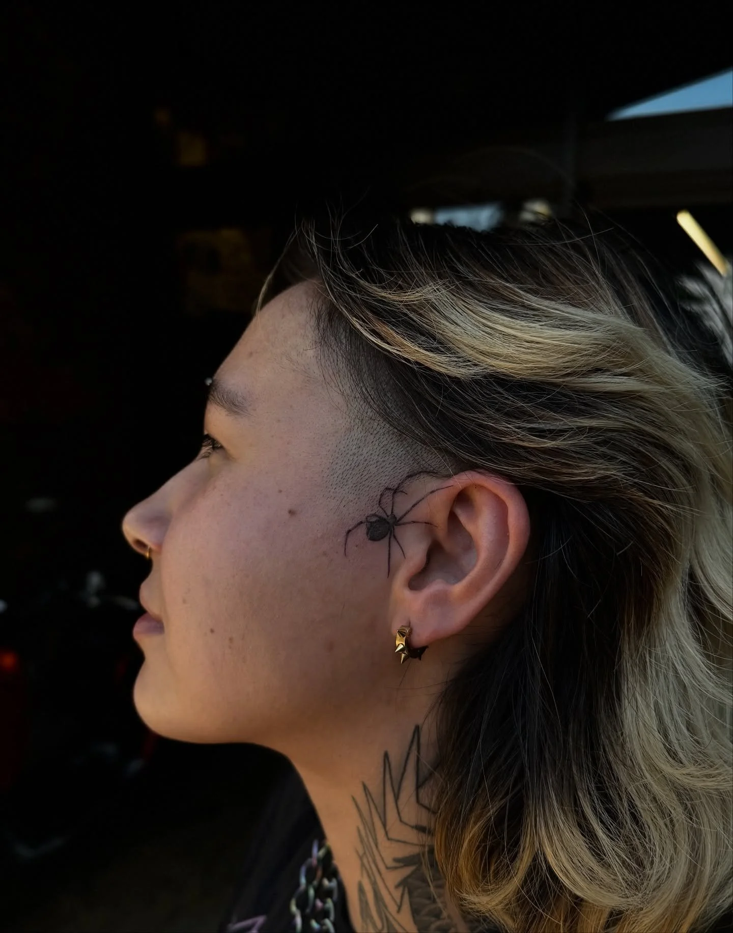 Gave slaylor a face tat! Lil spidey! Mama Esther I’m sorry I love you 🫶🏾 @sleeplesstattoos 
Made at @superelectrictattoo 
#oregontattoo #pdxtattoo #portlandoregon #oregon #eugeneoregon #finelinetattoo #finelinekillers #facetattoo #spider #sp