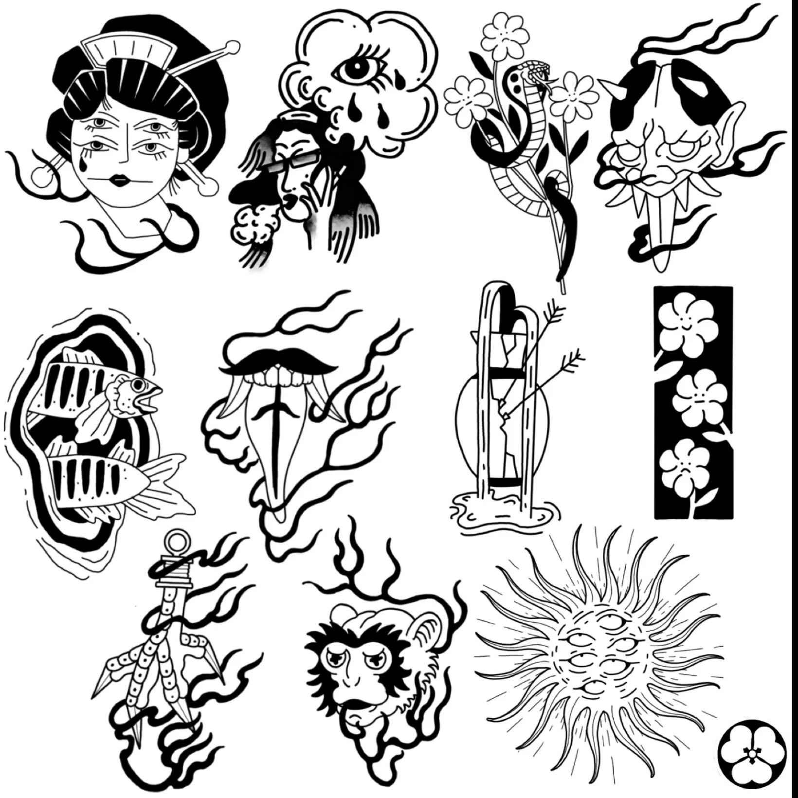 Check out some of the flash I'll have available for our Halloween flash day at @superelectrictattoo on Sunday 10/26! There will also be a ton of designs from our other talented artists, all priced between 100-200. Come hang out from noon till we're d