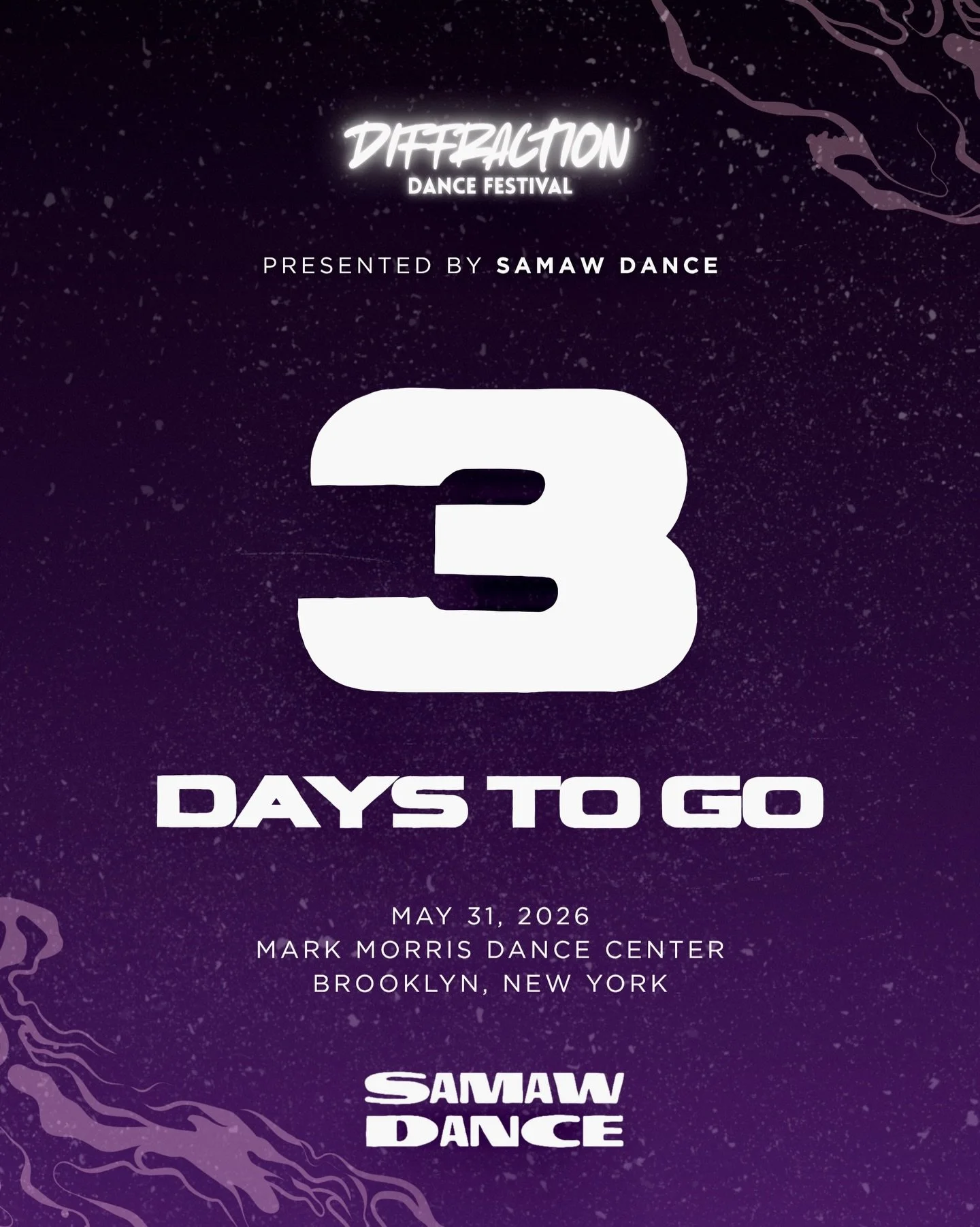 3 days until Diffraction.

Every artist in this lineup is bringing something completely different into the room. That&rsquo;s what makes this show special.

🗓️ Sunday, May 31, 2026 📍 Mark Morris Dance Center &mdash; Brooklyn, NY 🕑 2PM

Secure your