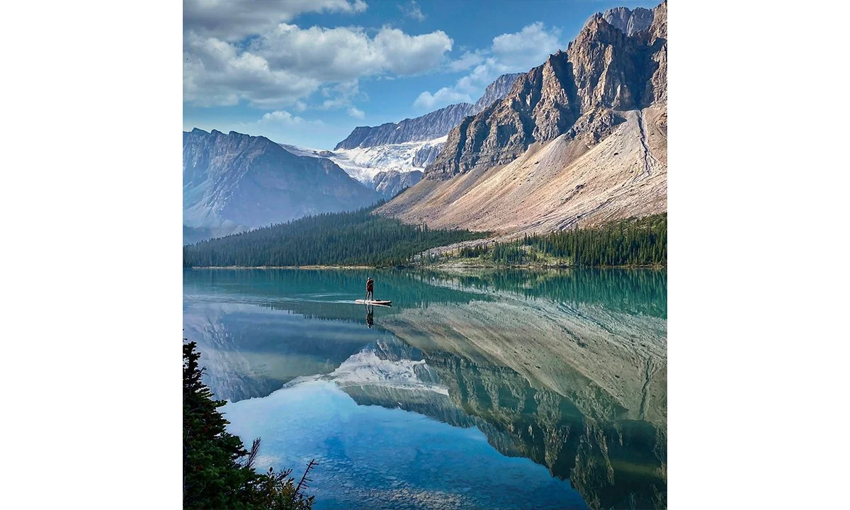  Early morning SUP on a glacial lake in the Canadian Rockies. | Photo courtesy: Jean McBroom, Supconnect Photo Contest 2023 