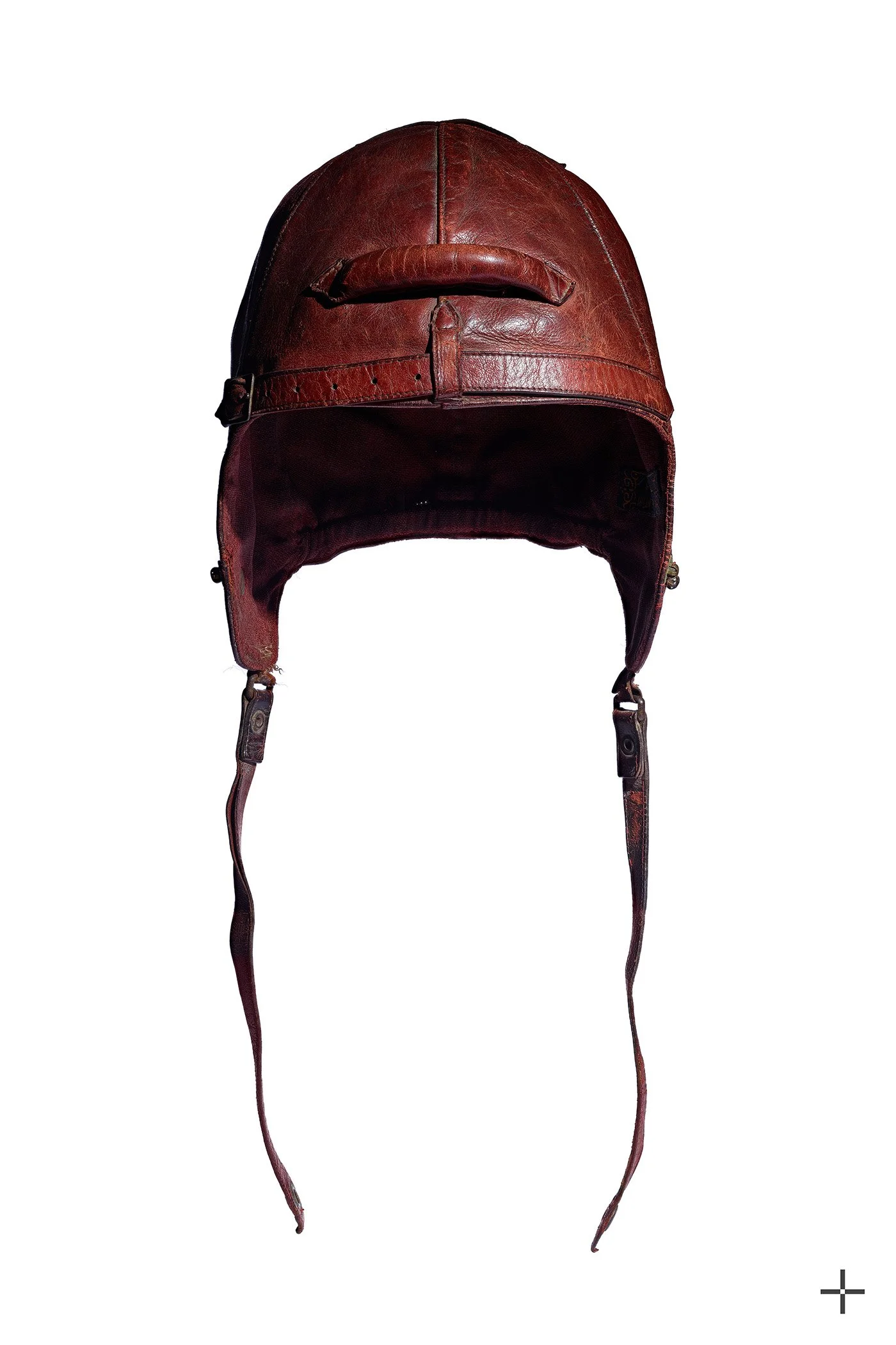 Fine art photographic print of iconic Grand Prix winning leather helmet belonging to racing legend Tazio Nuvolari: a multi-focal composit artwork of astonishing clarity and depth. The perfect automotive gift for collectors.