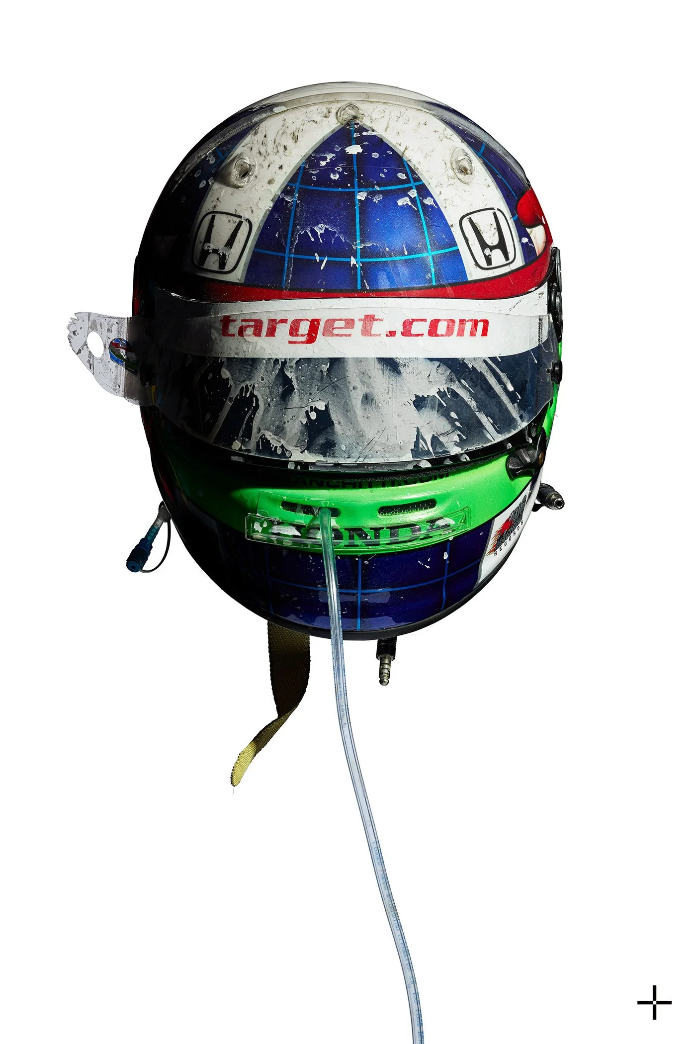 Fine art photographic print of iconic Indy 500 winning helmet belonging to Dario Fracnchitti: a multi-focal composit artwork of astonishing clarity and depth. The perfect automotive gift for collectors.