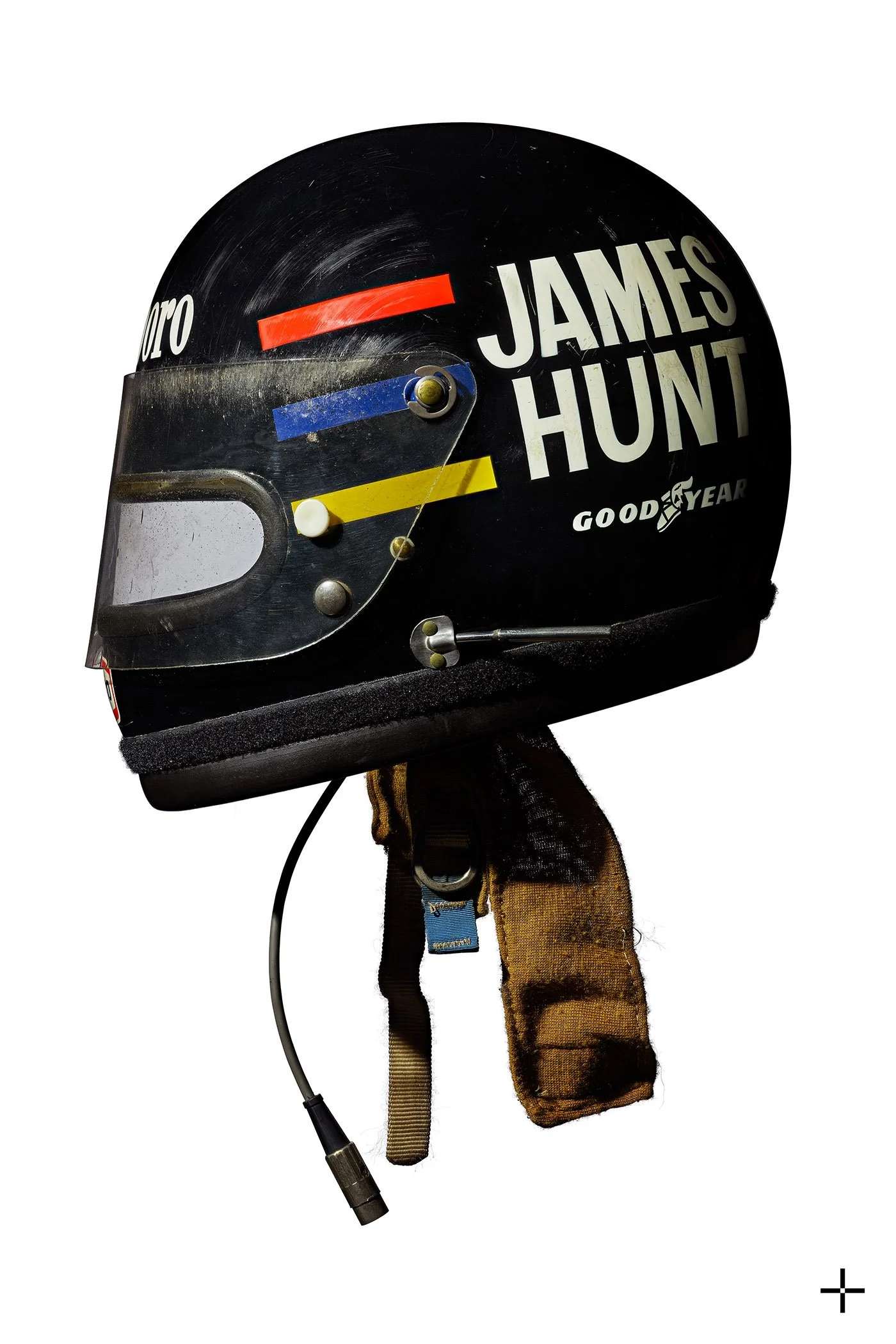 Fine art photographic print of iconic Grand Prix winning helmet belonging to racing legend James Hunt: a multi-focal composit artwork of astonishing clarity and depth. The perfect automotive gift for collectors.